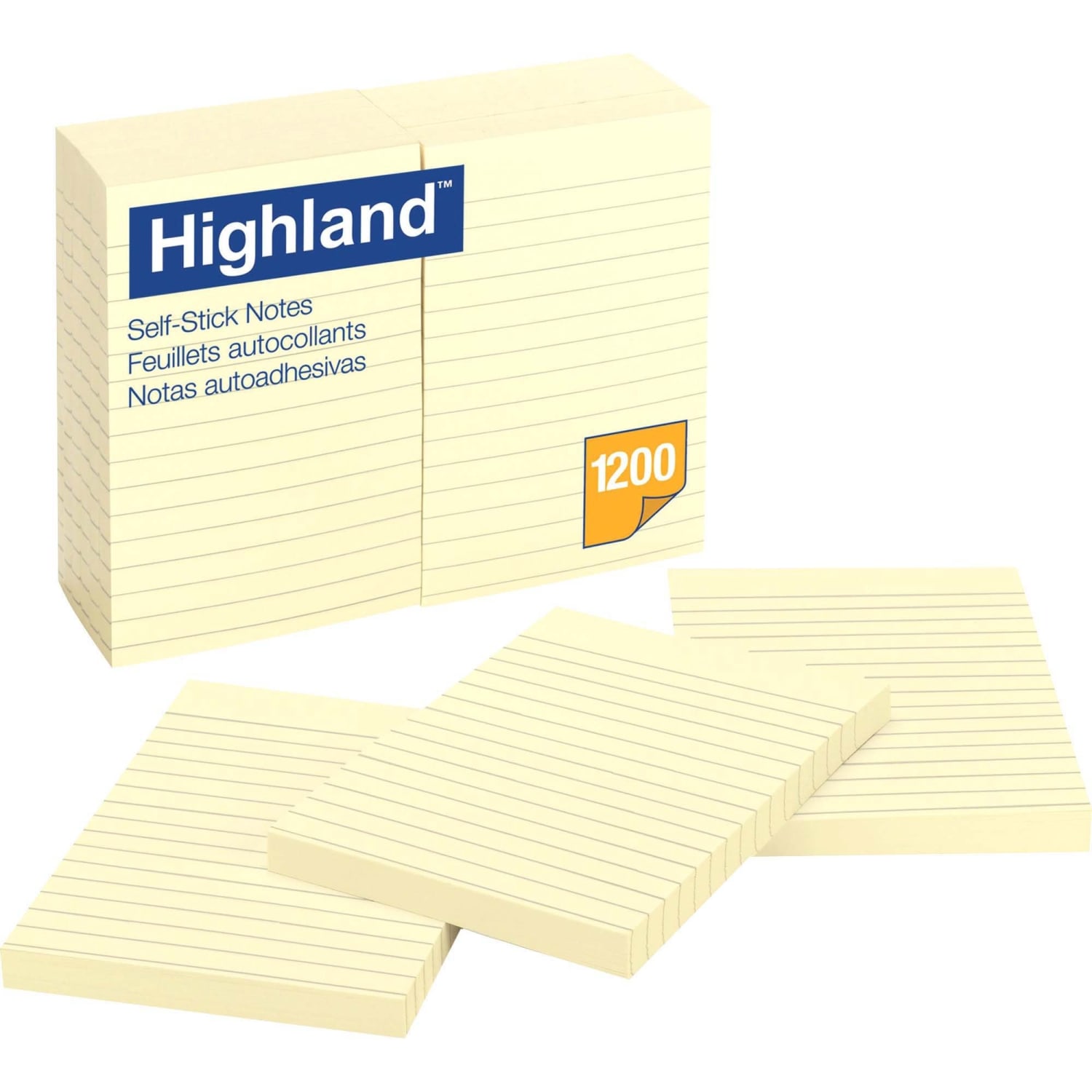 Highland Self-stick Lined Notes, 4in x 6in,Rectangle, Ruled - Yellow, 100 Sheets per Pad, 12 Pads - Image 3