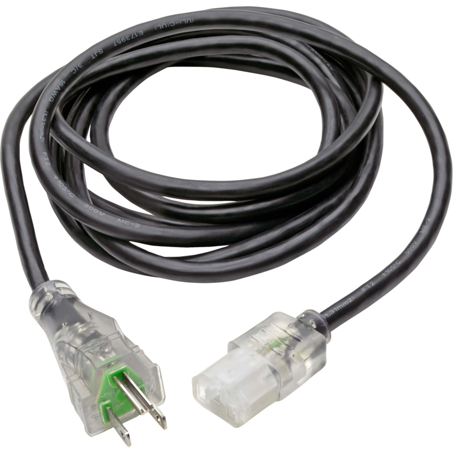 Eaton Tripp Lite Series Hospital-Grade Power Cord, NEMA 5-15P to C13 - Green Dot, 13A, 125V, 16 AWG, 10 ft. (3.05 m), Clear Plugs - Power cable - power IEC 60320 C13 to NEMA 5-15P (M) - AC 110 V - 13 A - 10 ft - molded - black - Image 3
