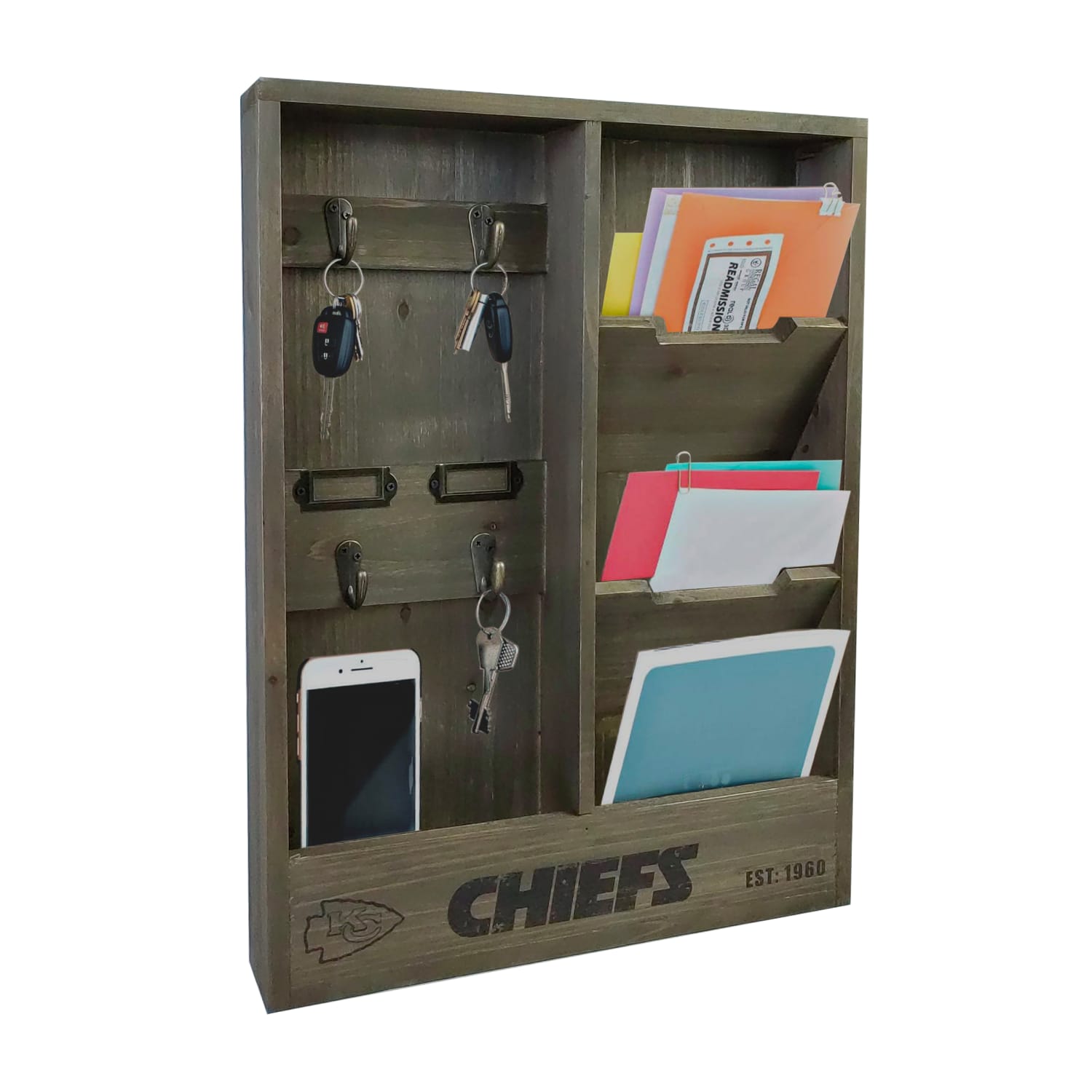 Imperial NFL Wall Mounted Wood Organizer, 19inH x 14-1/4inW x 2-3/4inD, Kansas City Chiefs - Image 3