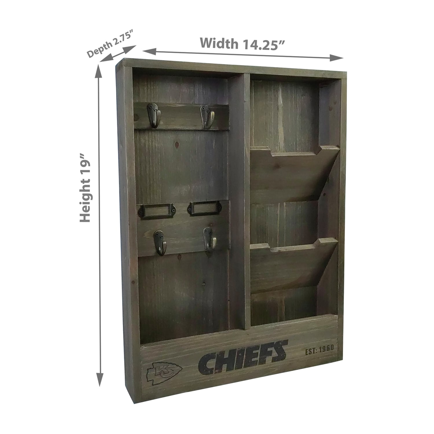 Imperial NFL Wall Mounted Wood Organizer, 19inH x 14-1/4inW x 2-3/4inD, Kansas City Chiefs - Image 4