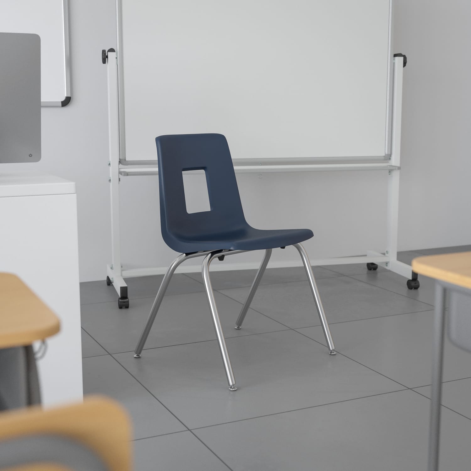Flash Furniture Advantage Student Stacking School Chair, Navy/Silver, ADVSSC16NAVY