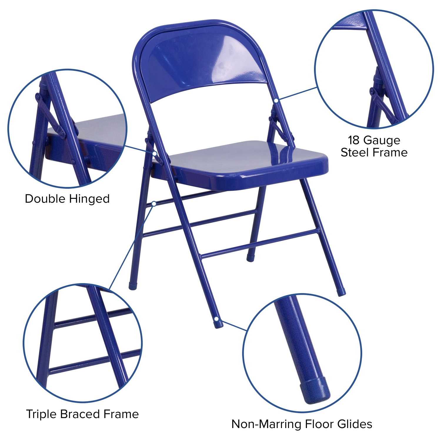 Flash Furniture HERCULES COLORBURST Series Triple Braced  Double Hinged Metal Folding Chairs Cobalt Blue Pack Of 2 Chairs PopularChairscom