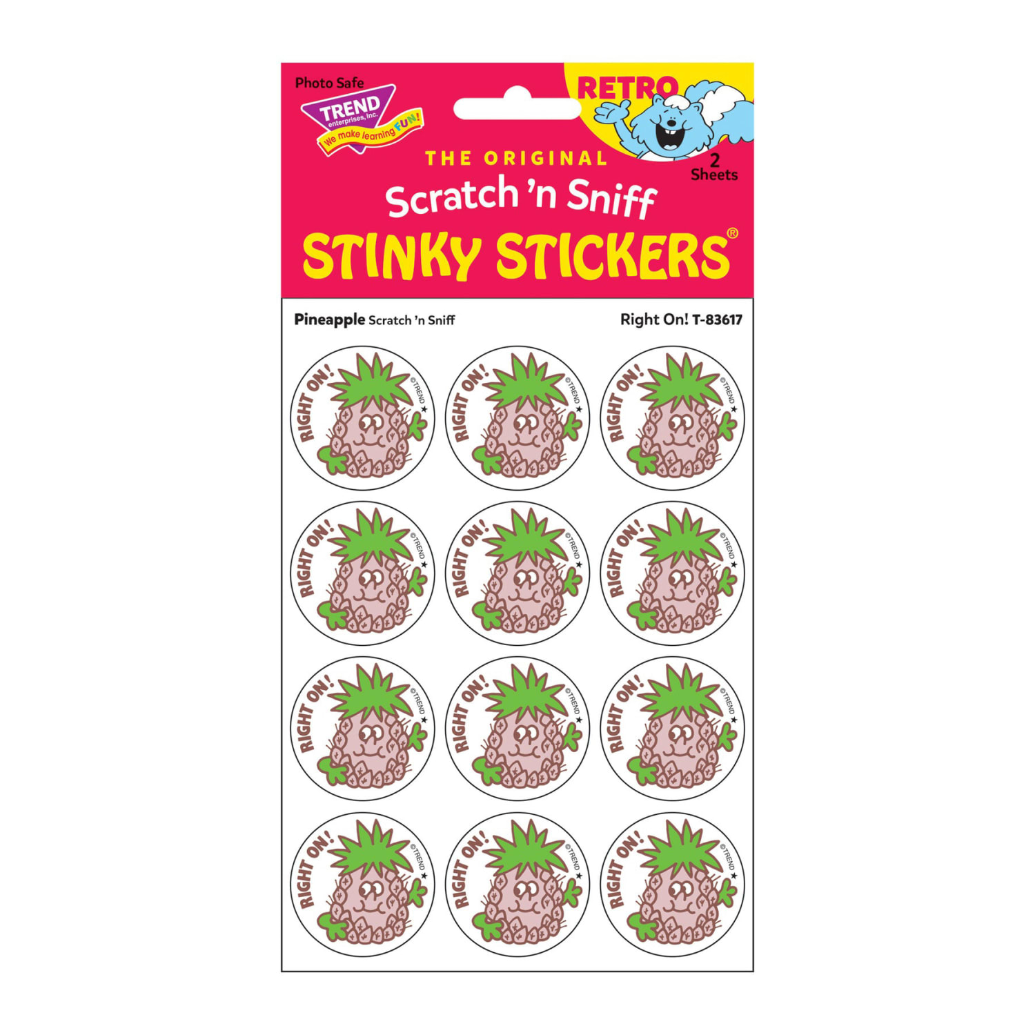 Trend Retro Scratch N Sniff Stinky Stickers, Right On!/Pineapple, 24 Stickers Per Pack, Set Of 6 Packs - Image 3