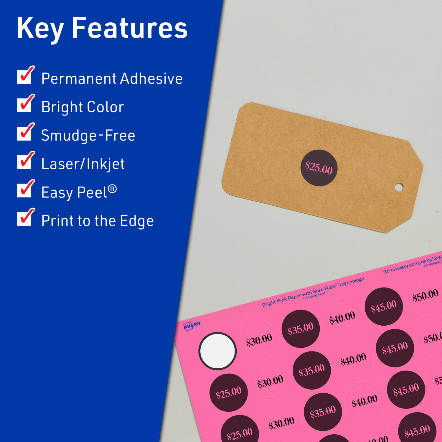 Avery Print-To-The-Edge Labels With Sure Feed Technology And Easy Peel Label Feature, 94500-BPP10, Round, 1in, Matte Bright Pink, Pack of 480 - Image 3
