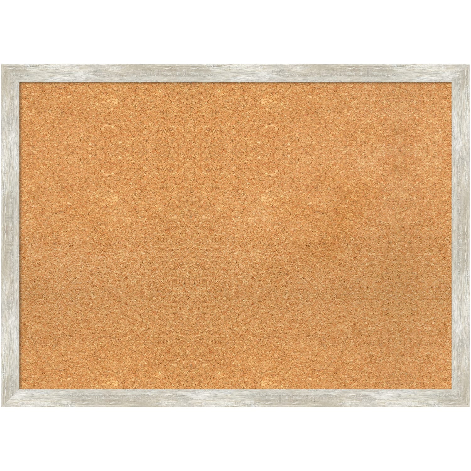 Amanti Art Rectangular Non-Magnetic Cork Bulletin Board, Natural, 30in x 22in, Crackled Metallic Narrow Plastic Frame