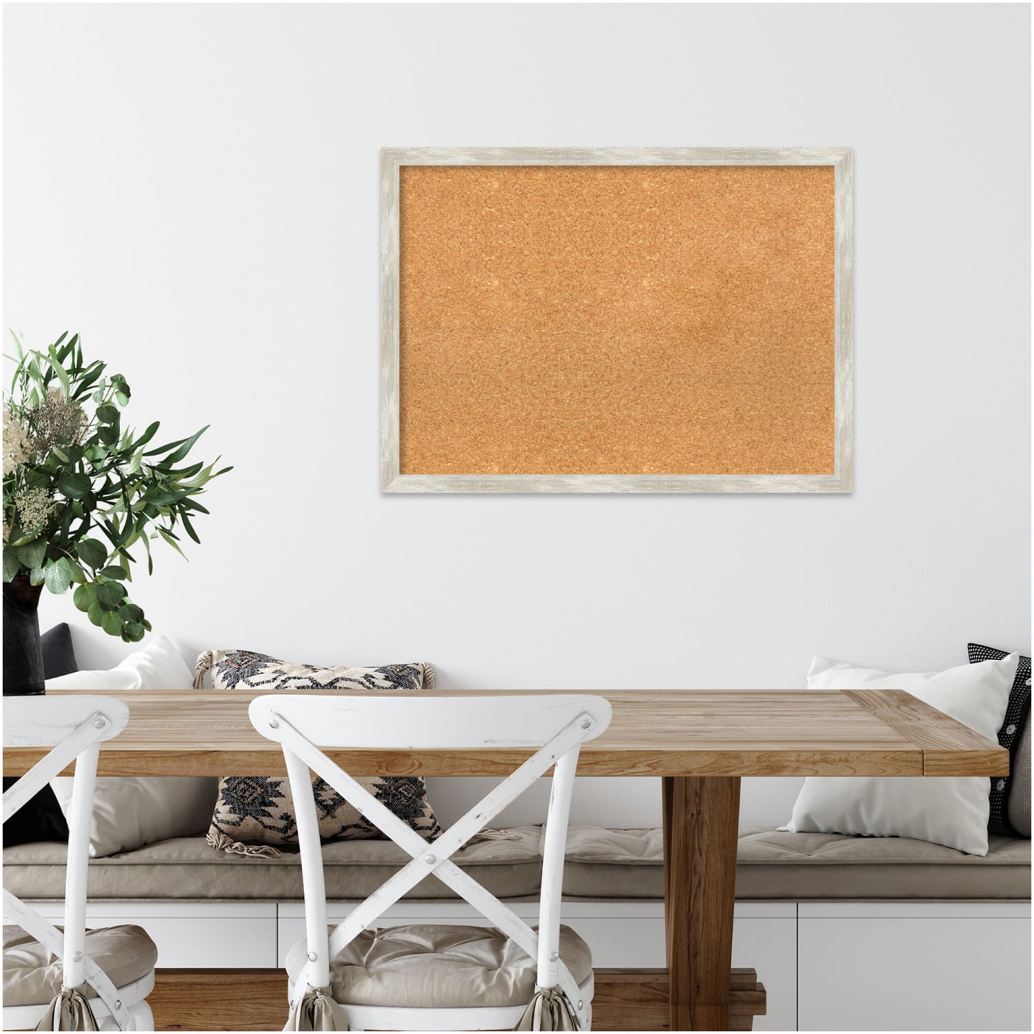 Amanti Art Rectangular Non-Magnetic Cork Bulletin Board, Natural, 30in x 22in, Crackled Metallic Narrow Plastic Frame - Image 6