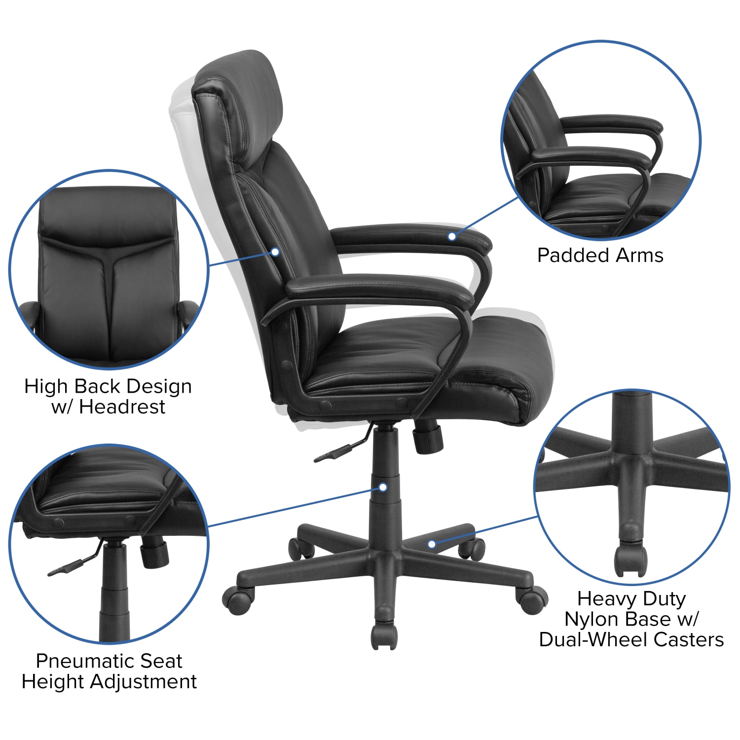 Flash Furniture LeatherSoft High Back Executive Office Chair Black GO21961 PopularChairscom