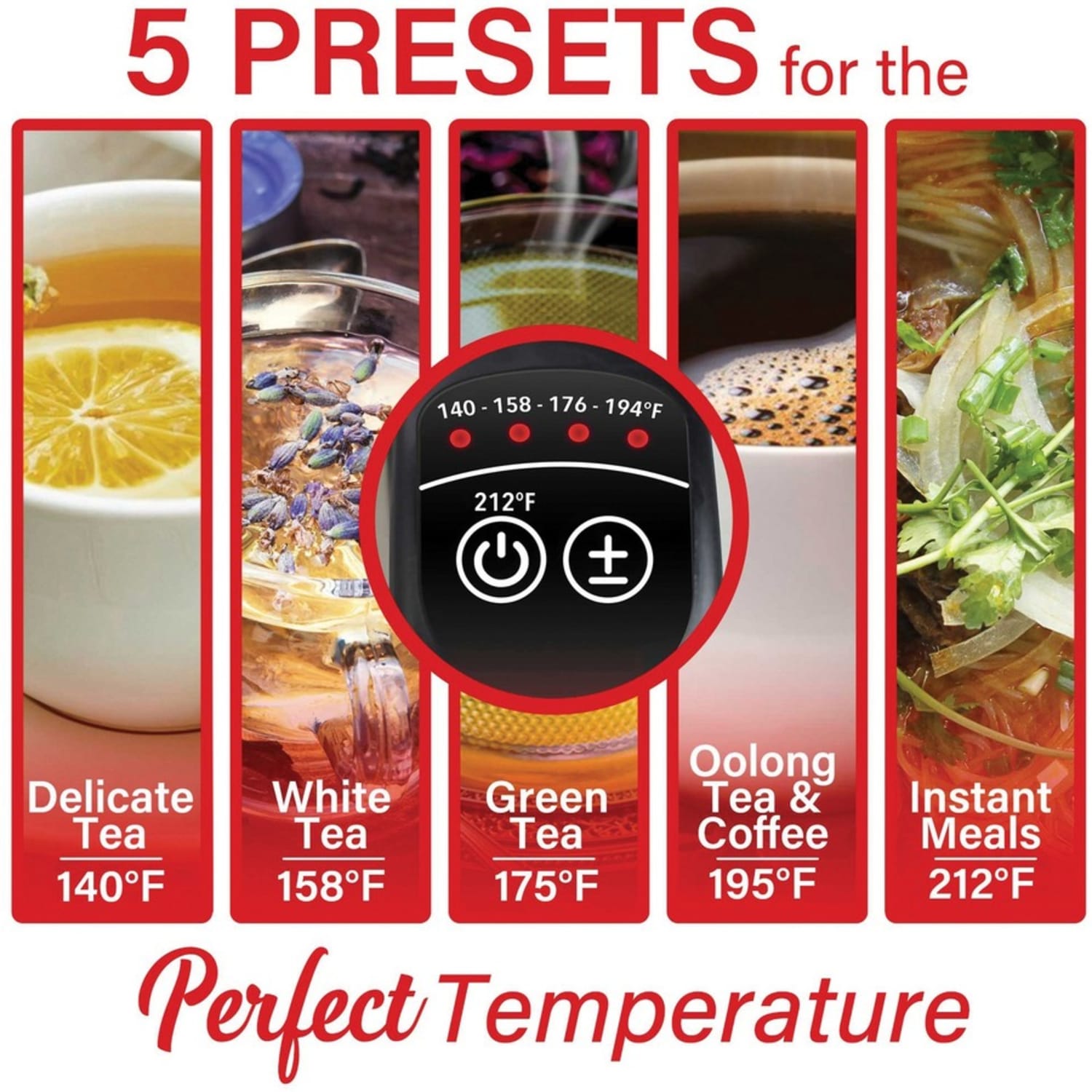 Brentwood 1500W 1.79 Qt Cordless Digital Stainless Steel Kettle With 5 Temperature Presets & Swivel Base, Silver - Image 6