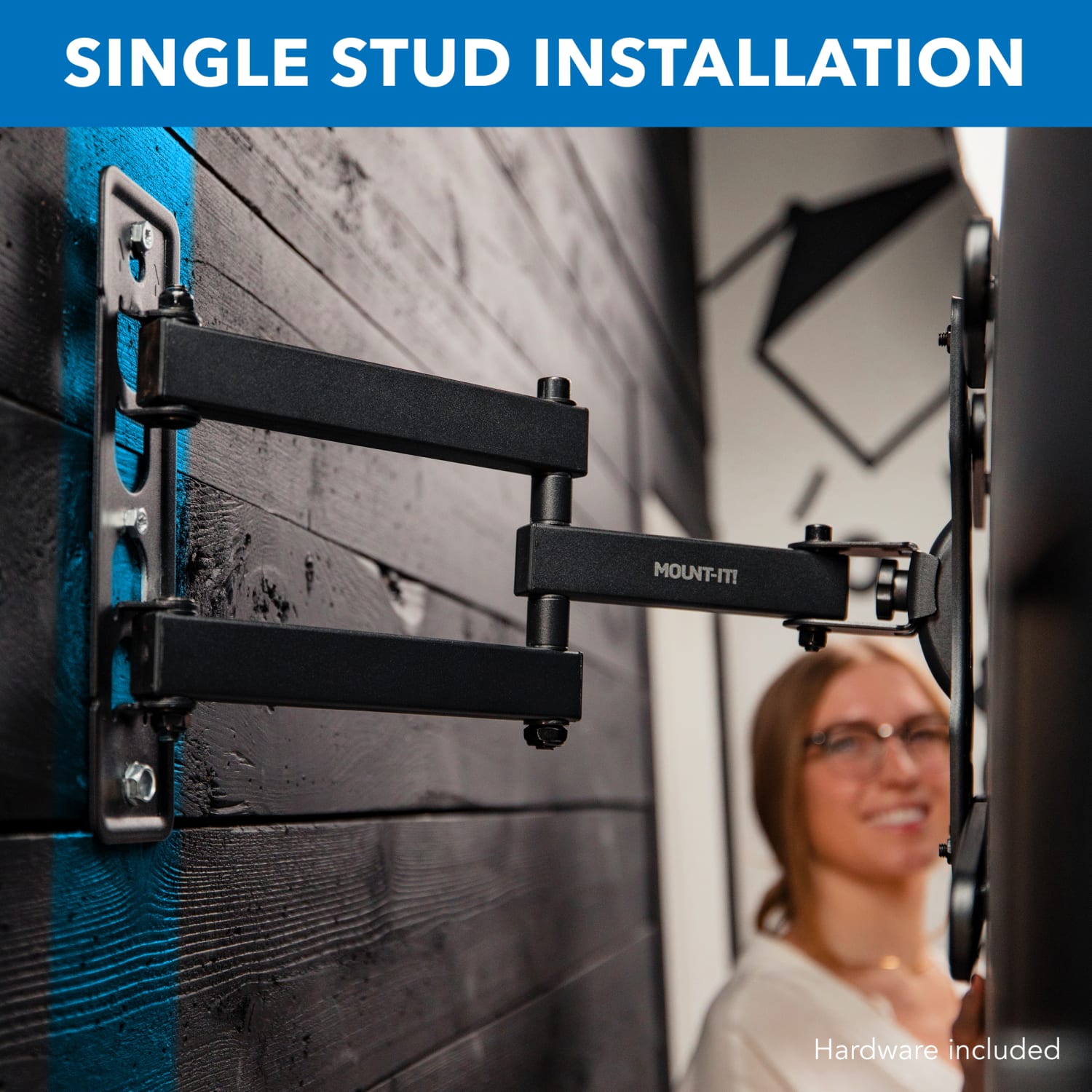 Mount-It! Full-Motion Wall Mount With Swivel For 24 - 55in TVs, 10inH x 11inW x 3.5inD, Black - Image 5