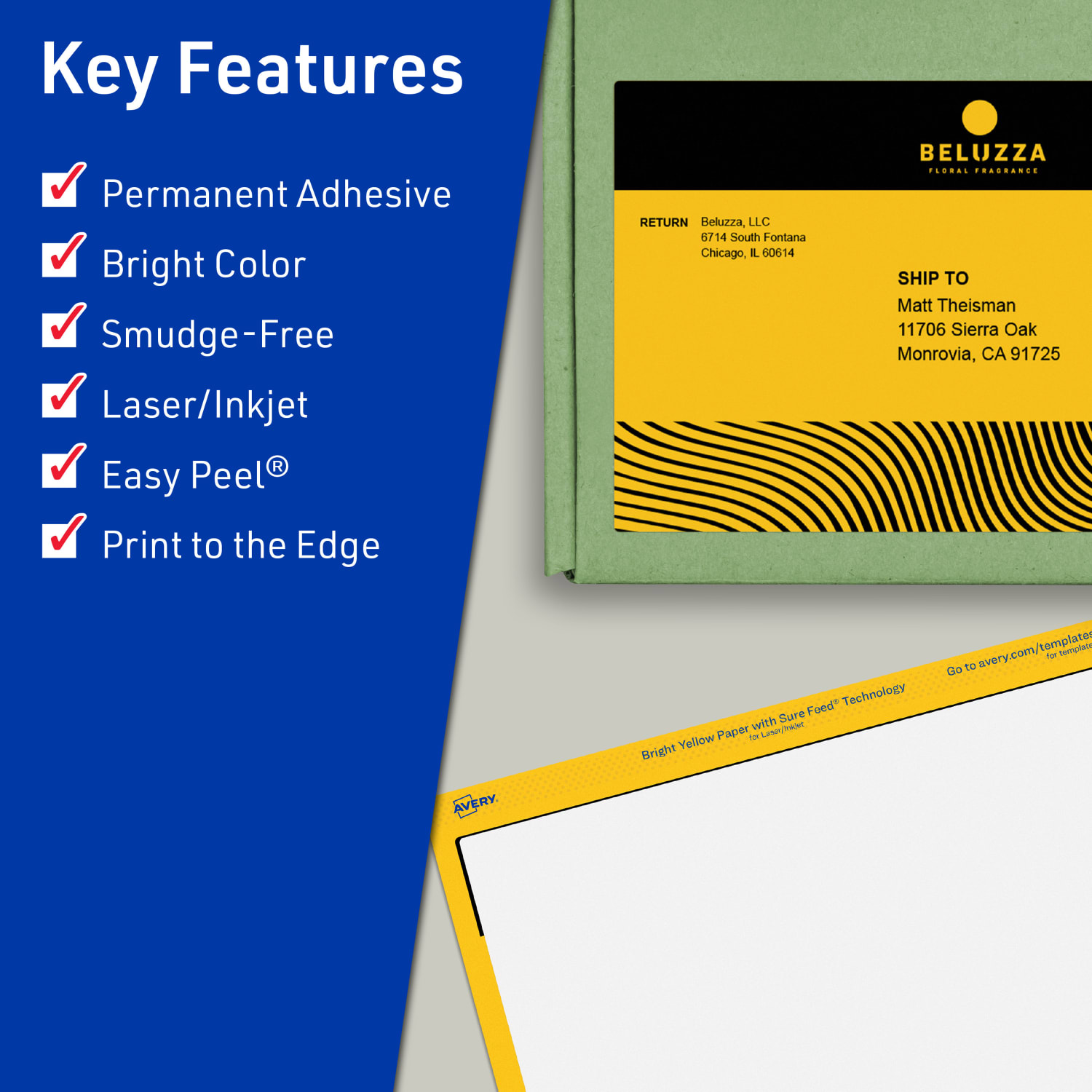 Avery Print-To-The-Edge Labels With Sure Feed Technology And Easy Peel, 94255-BYP40, Rectangle, 4-3/4in x 7-3/4in, Matte Bright Yellow, Pack of 80 - Image 3