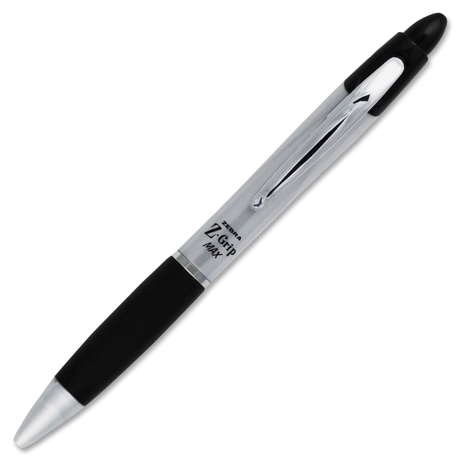 Zebra Pen Z-Grip Max Retractable Ballpoint Pens, Pack Of 12, Medium Point, 1.0 mm, Silver Barrel, Black Ink - Image 3
