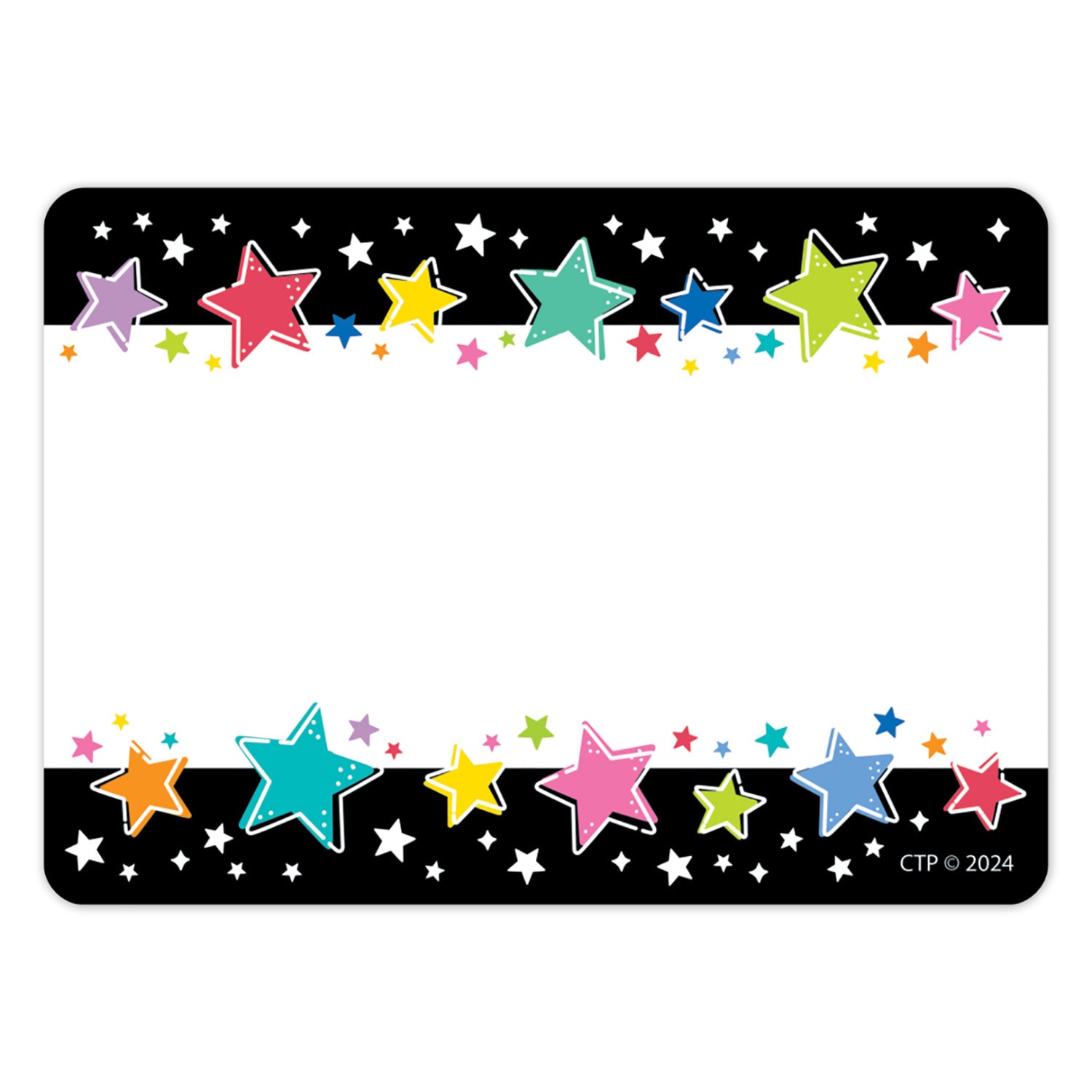 Creative Teaching Press Labels, 3-1/2in x 2-1/2in, Star Bright Colorful Stars On Black, 36 Labels Per Pack, Set Of 6 Packs - Image 3