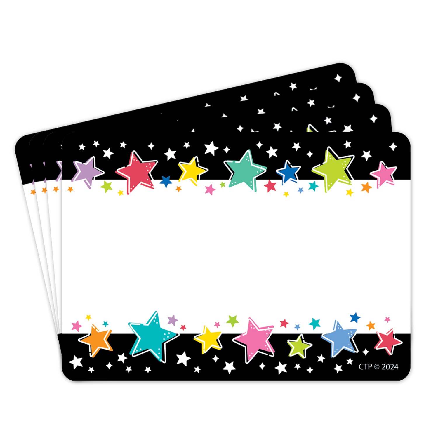 Creative Teaching Press Labels, 3-1/2in x 2-1/2in, Star Bright Colorful Stars On Black, 36 Labels Per Pack, Set Of 6 Packs - Image 4