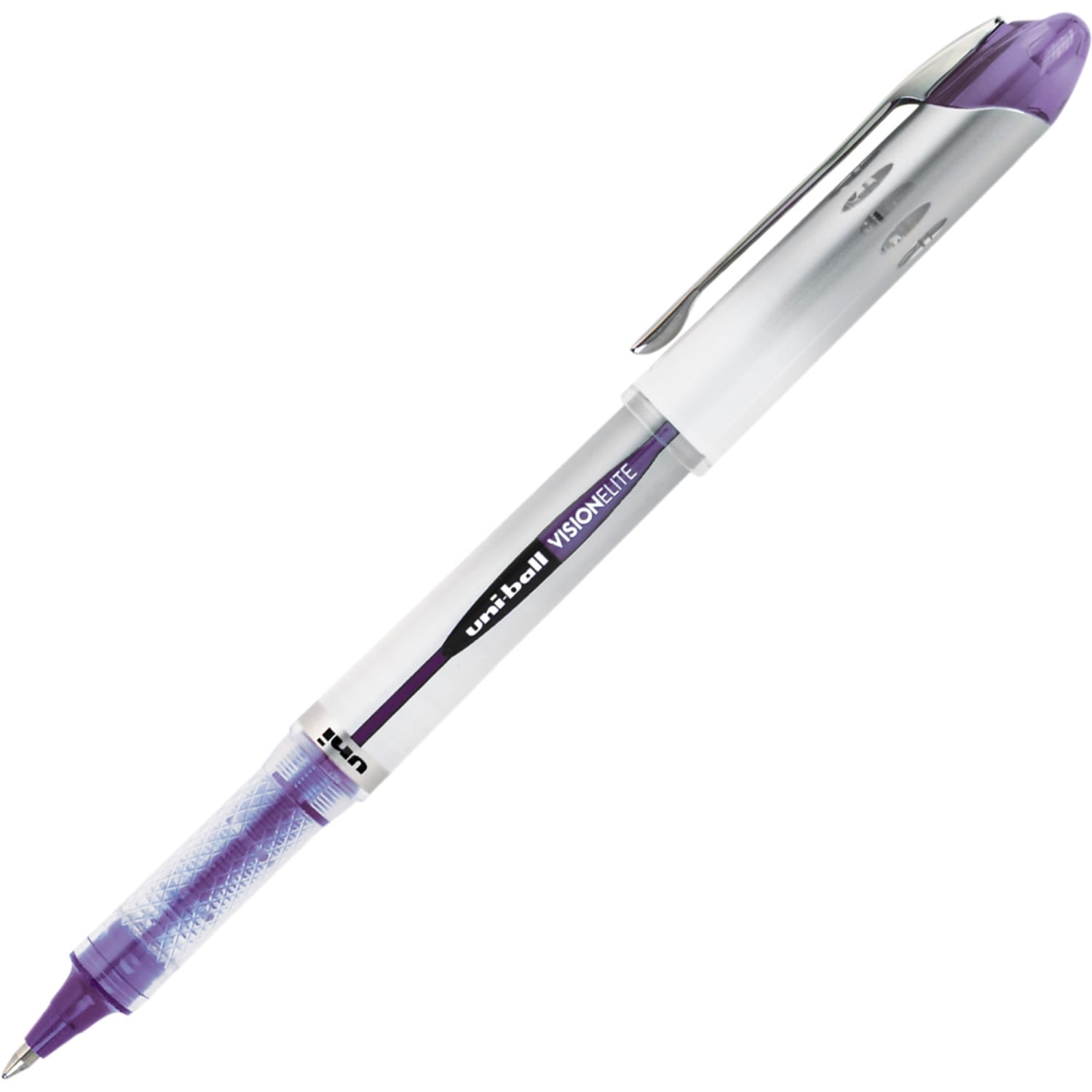 uni-ball Vision Elite Rollerball Pen, 0.8 mm, Light Gray Barrel, Purple Ink