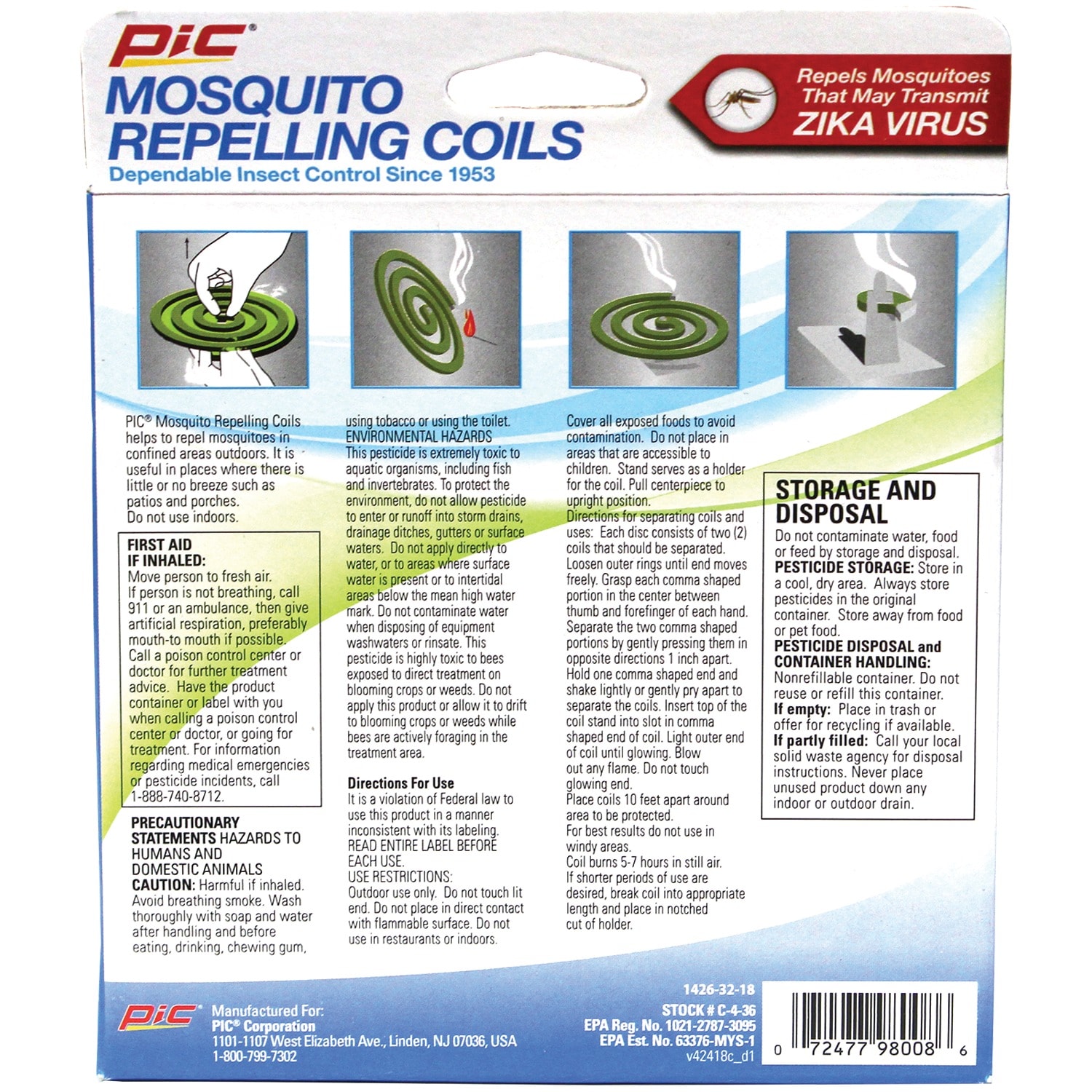 PIC Mosquito Repellent Coils, 2.4 Oz, Green, Pack Of 4 Coils - Image 4