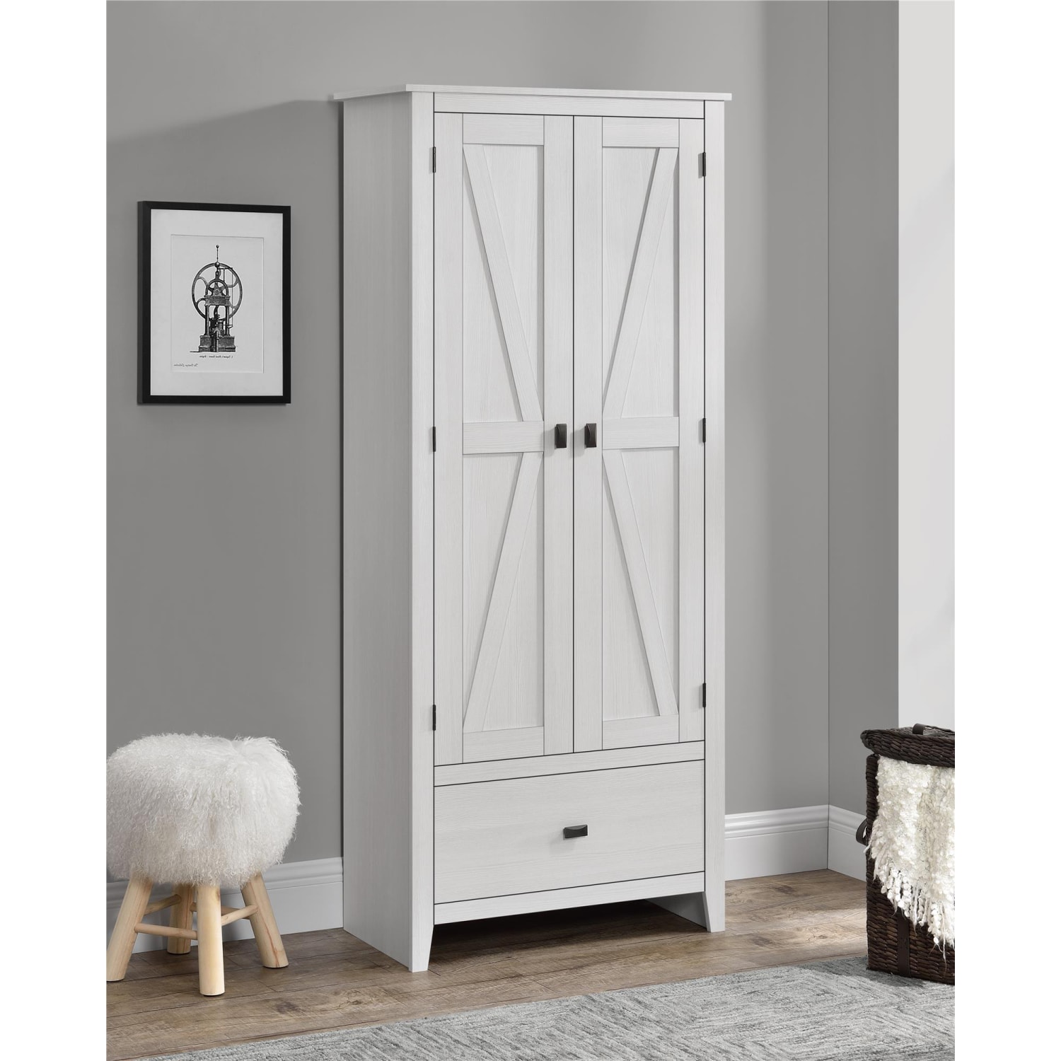 Ameriwood Home Farmington 30in Wide Storage Cabinet, 4 Shelves/1 Drawer, Ivory Pine - Image 5