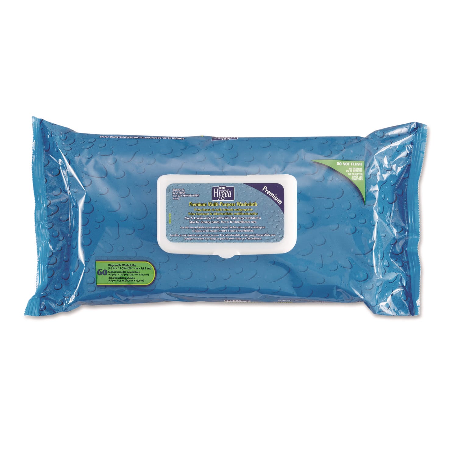 Sani Professional Hygea Adult Wash Cloths, 1-Ply, 9.5 x 11.5, Unscented, White, 60 Wipes/Tub, 6 Tubs/Carton