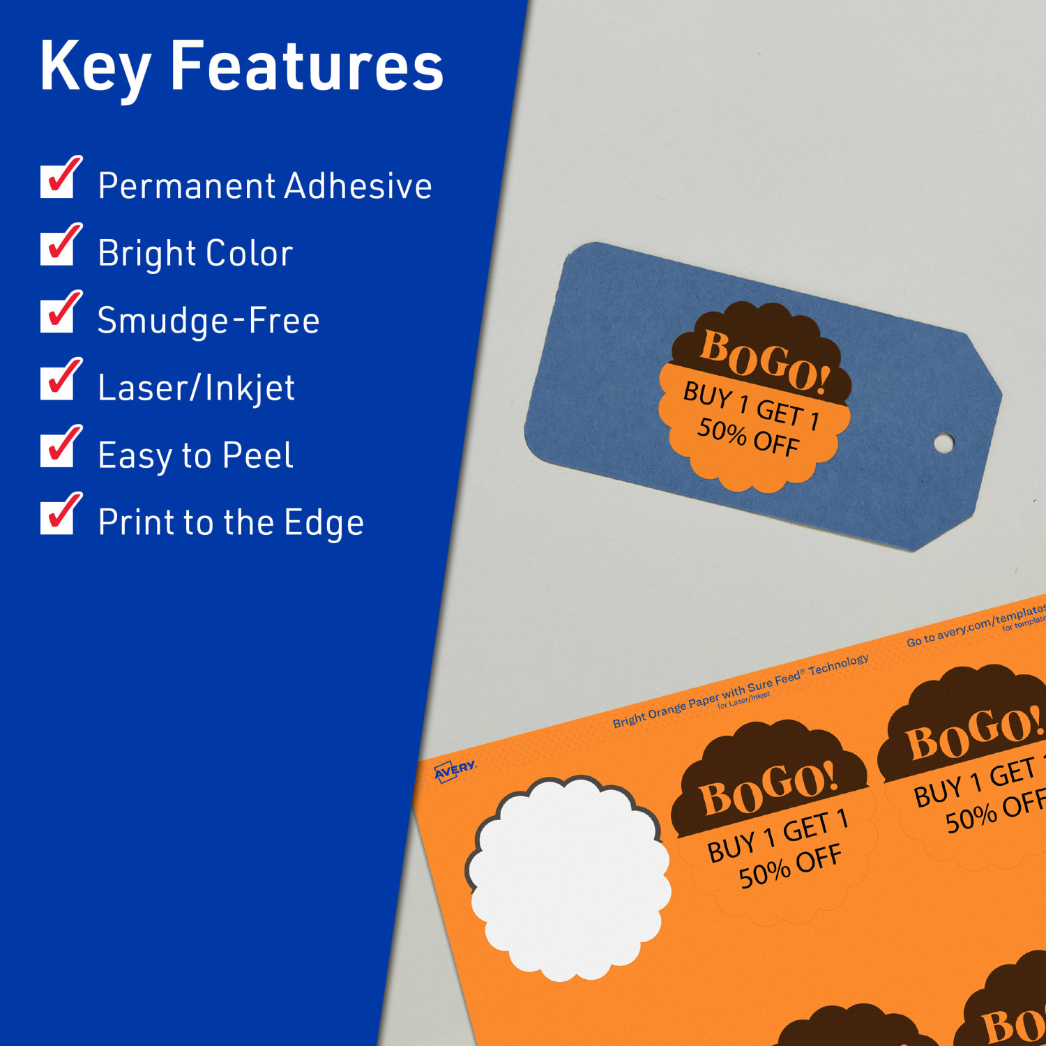 Avery Print-To-The-Edge Labels With Sure Feed Technology, 94516-BOP80, Round Scalloped, 2-1/2in, Matte Bright Orange, Pack of 720 - Image 3