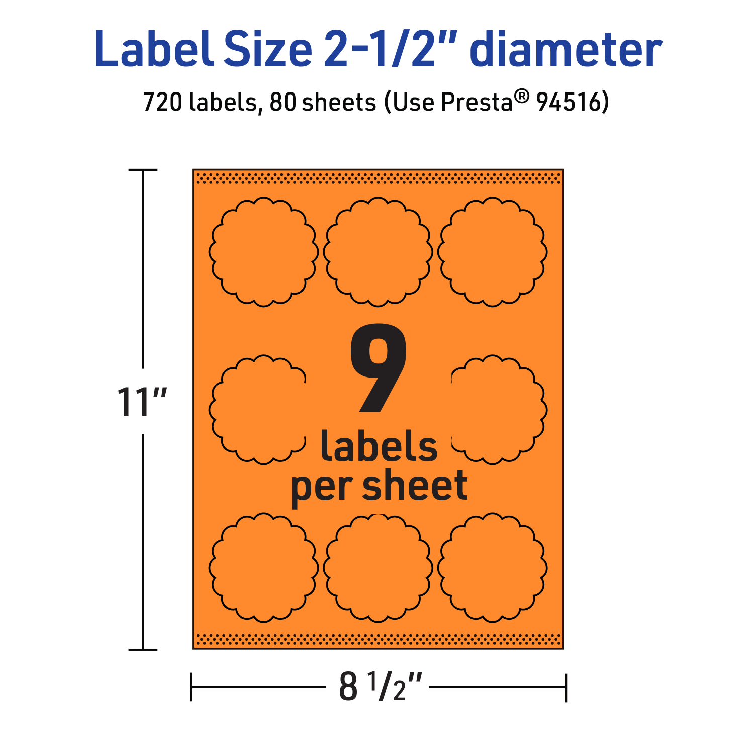 Avery Print-To-The-Edge Labels With Sure Feed Technology, 94516-BOP80, Round Scalloped, 2-1/2in, Matte Bright Orange, Pack of 720 - Image 6