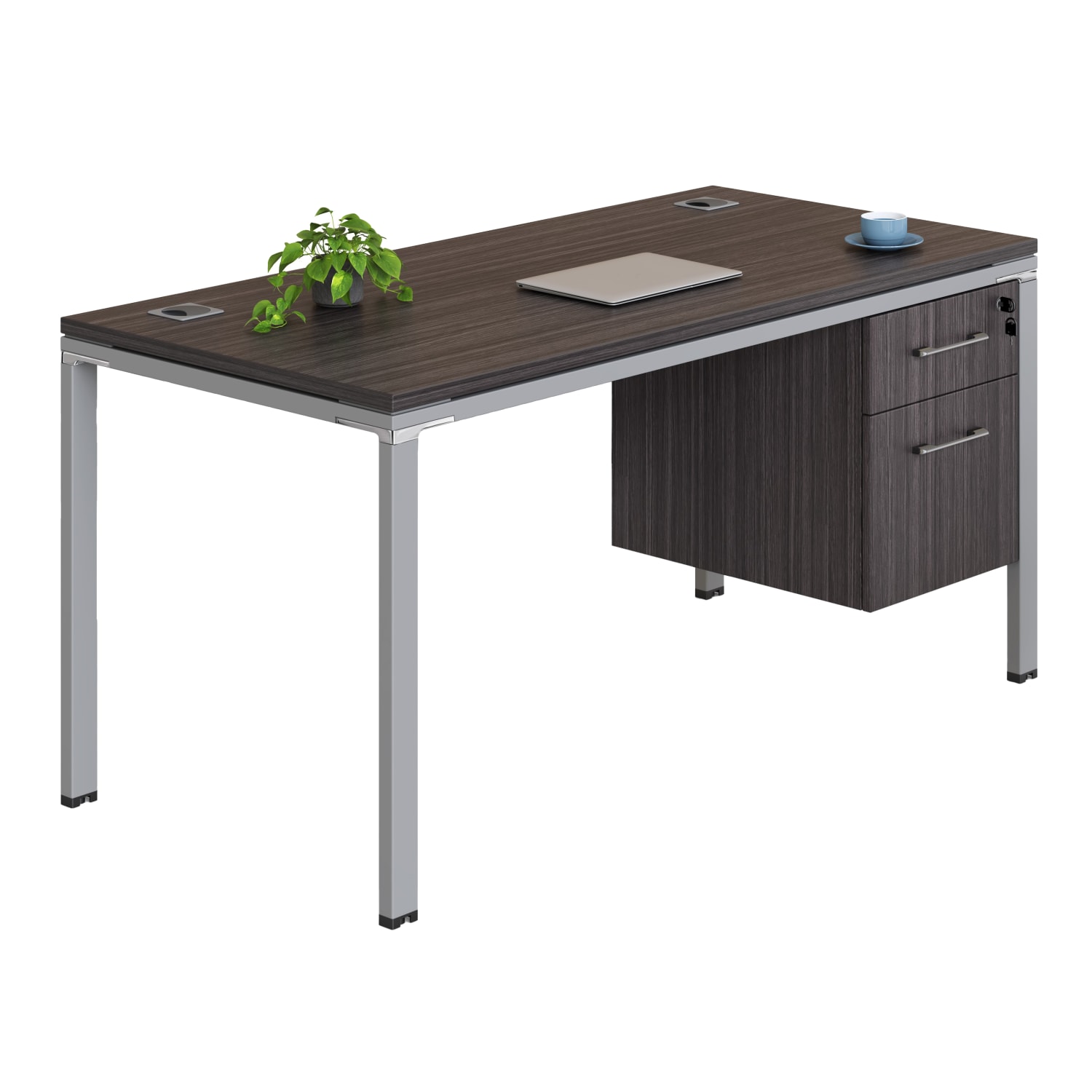 Boss Office Products Simple System Workstation Desk With Pedestal, 60in x 30in, Driftwood - Image 3