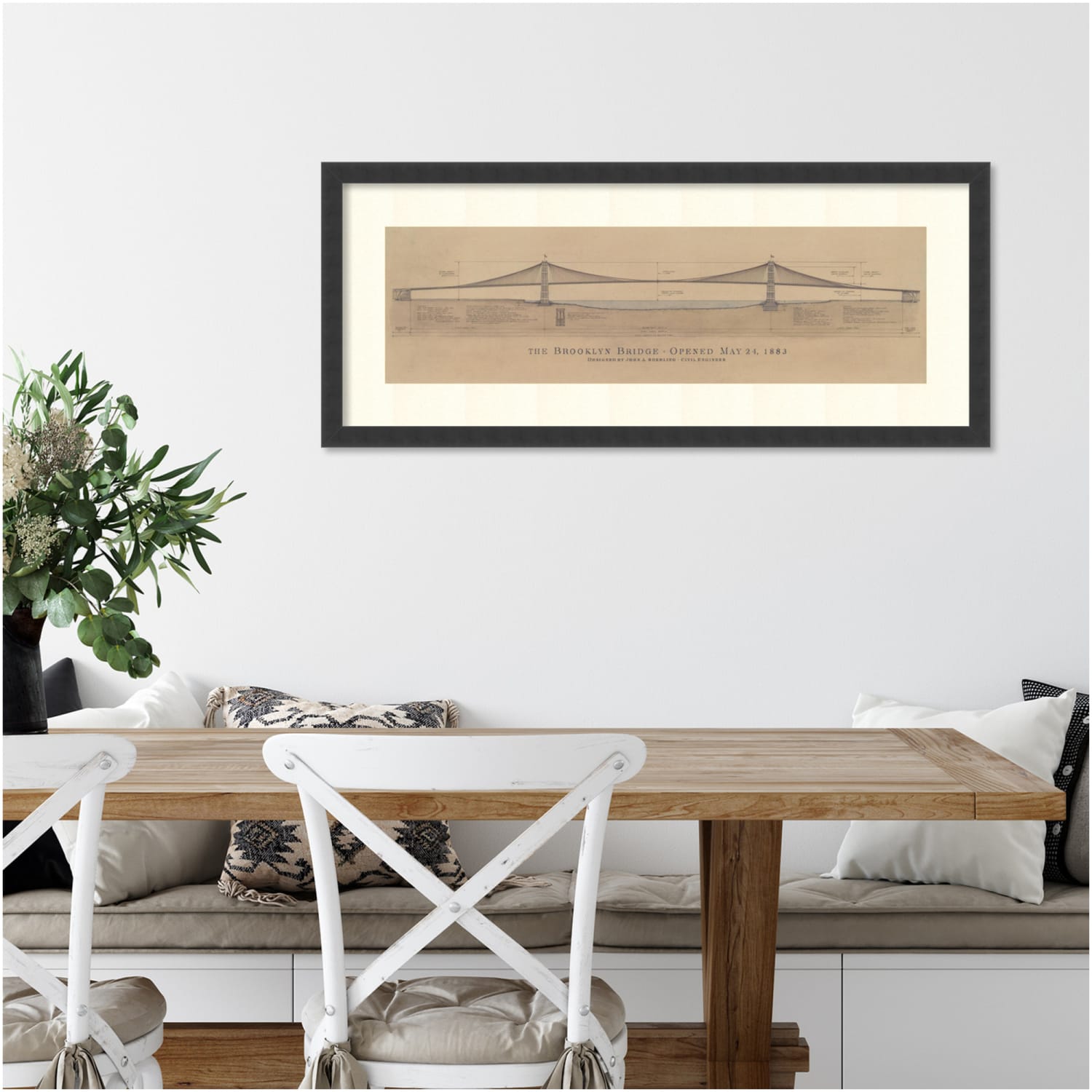 Amanti Art Brooklyn Bridge by Craig S. Holmes Wood Framed Wall Art Print, 17inH x 40inW, Black - Image 3