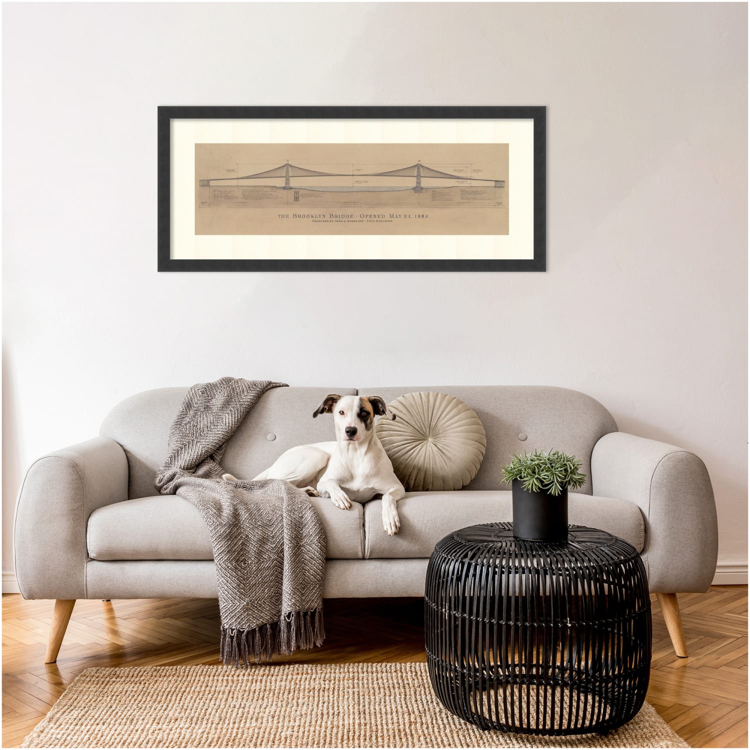 Amanti Art Brooklyn Bridge by Craig S. Holmes Wood Framed Wall Art Print, 17inH x 40inW, Black - Image 5