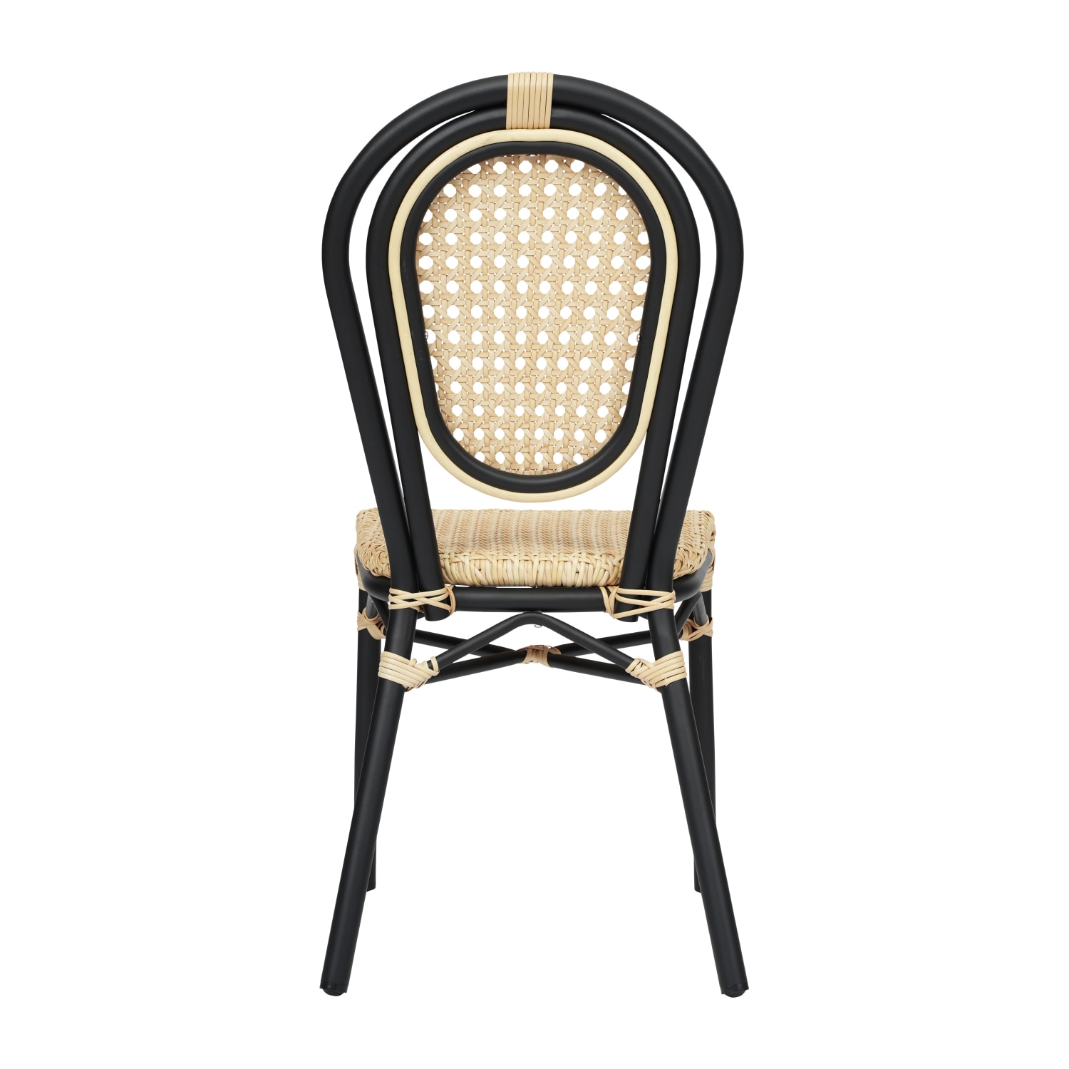 Flash Furniture 4 Pack Cannes IndoorOutdoor Commercial Thonet Bistro Stacking Chair PE Cane Rattan and Aluminum Frame NaturalBlack Frame PopularChairscom