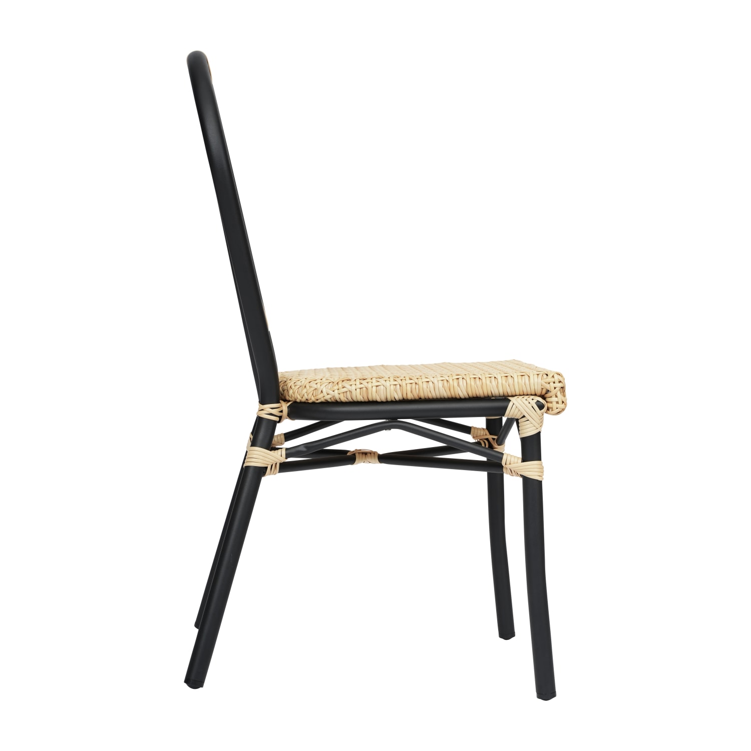 Flash Furniture 4 Pack Cannes IndoorOutdoor Commercial Thonet Bistro Stacking Chair PE Cane Rattan and Aluminum Frame NaturalBlack Frame PopularChairscom
