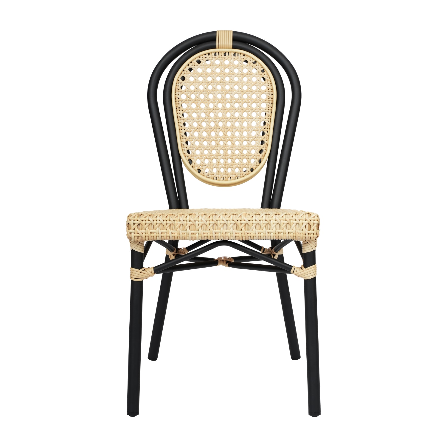 Flash Furniture 4 Pack Cannes IndoorOutdoor Commercial Thonet Bistro Stacking Chair PE Cane Rattan and Aluminum Frame NaturalBlack Frame PopularChairscom