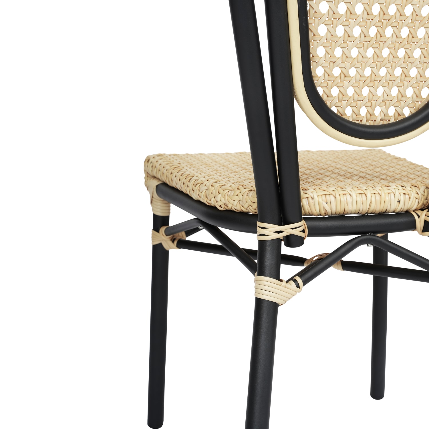 Flash Furniture 4 Pack Cannes IndoorOutdoor Commercial Thonet Bistro Stacking Chair PE Cane Rattan and Aluminum Frame NaturalBlack Frame PopularChairscom