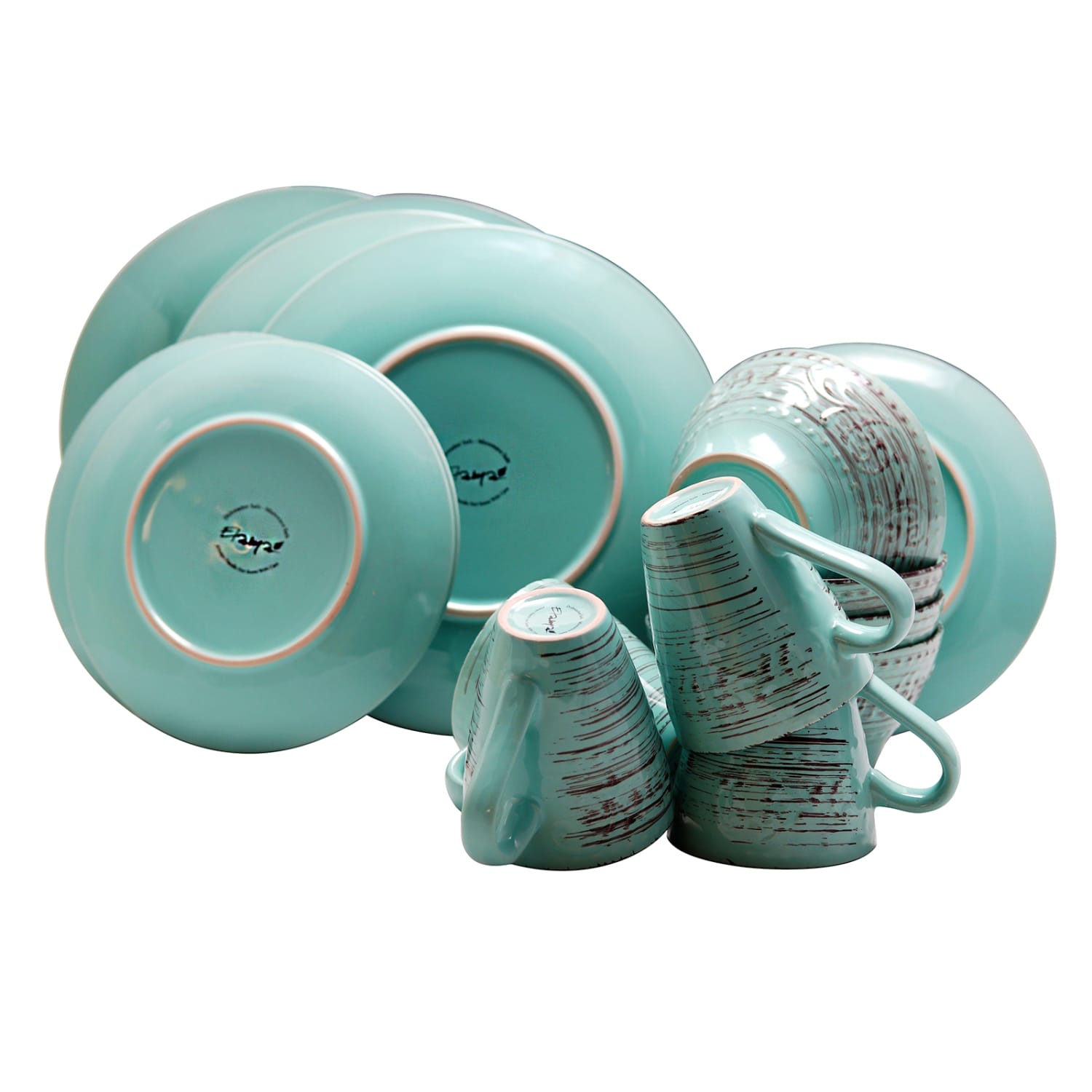 Elama 16-Piece Stoneware Dinnerware Set, Malibu Waves - Image 4