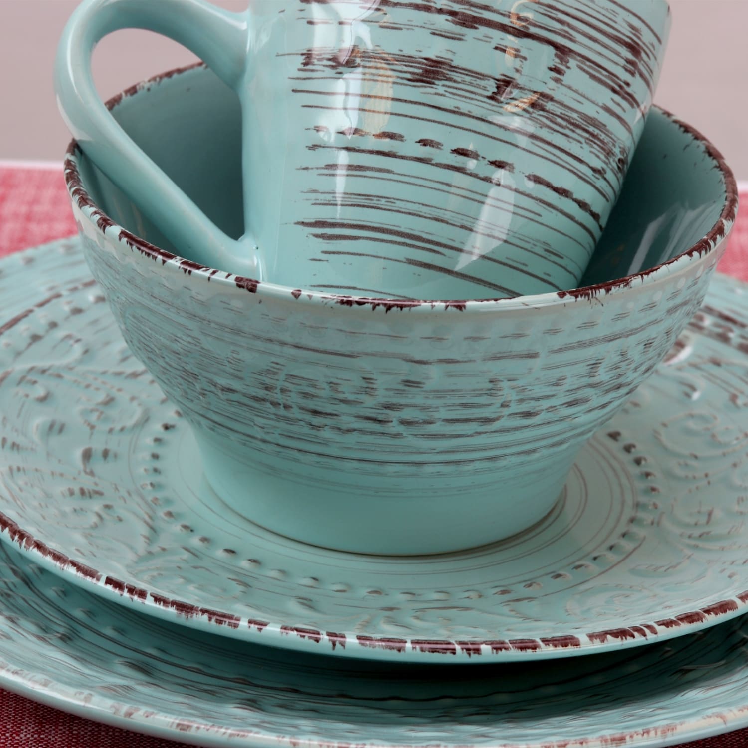 Elama 16-Piece Stoneware Dinnerware Set, Malibu Waves - Image 6