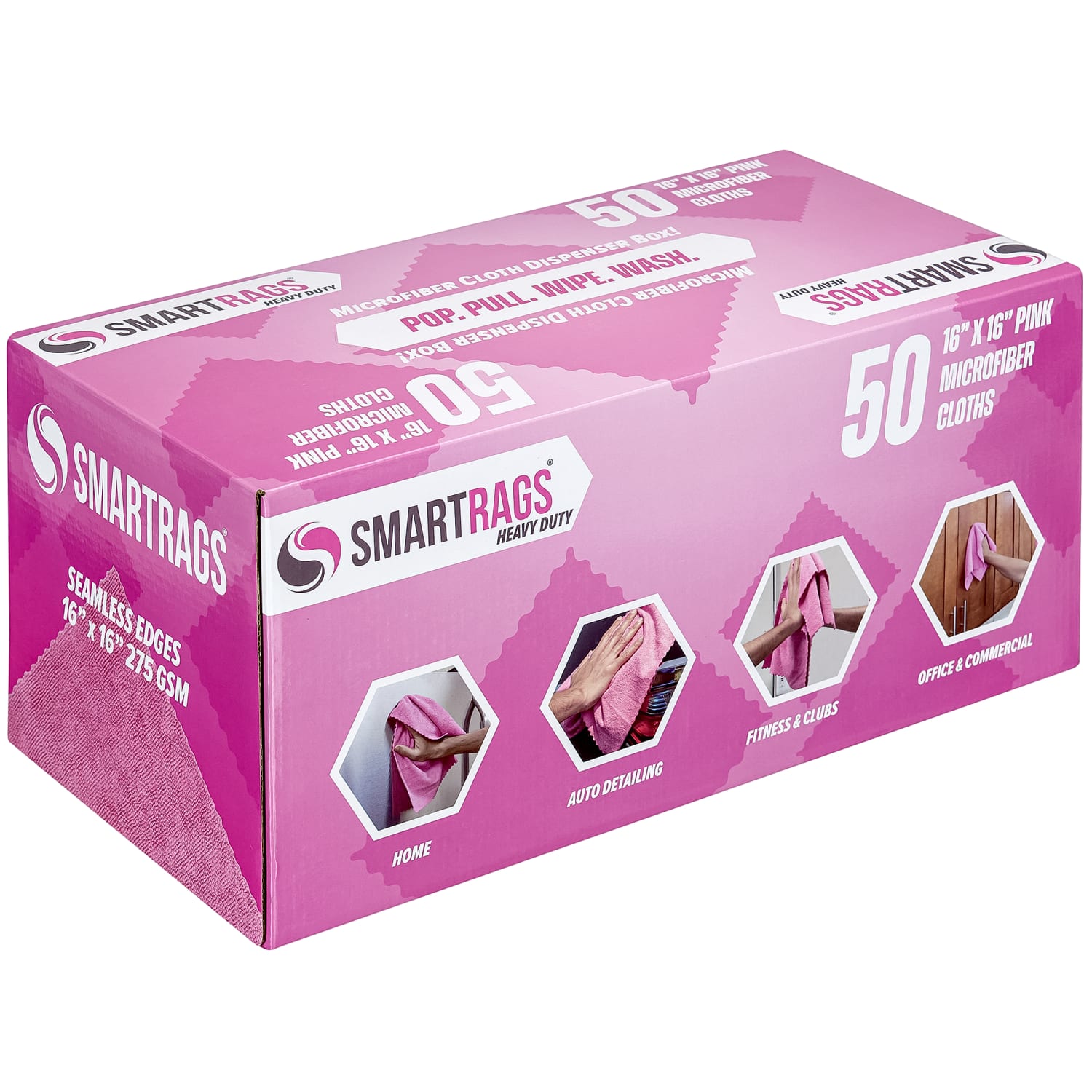 Hospeco SmartRags Disposable Microfiber Towels, 45 Gram, 275 GSM, 16in x 16in, Pink, 50 Towels Per Box, Case Of 8 Boxes - Image 3