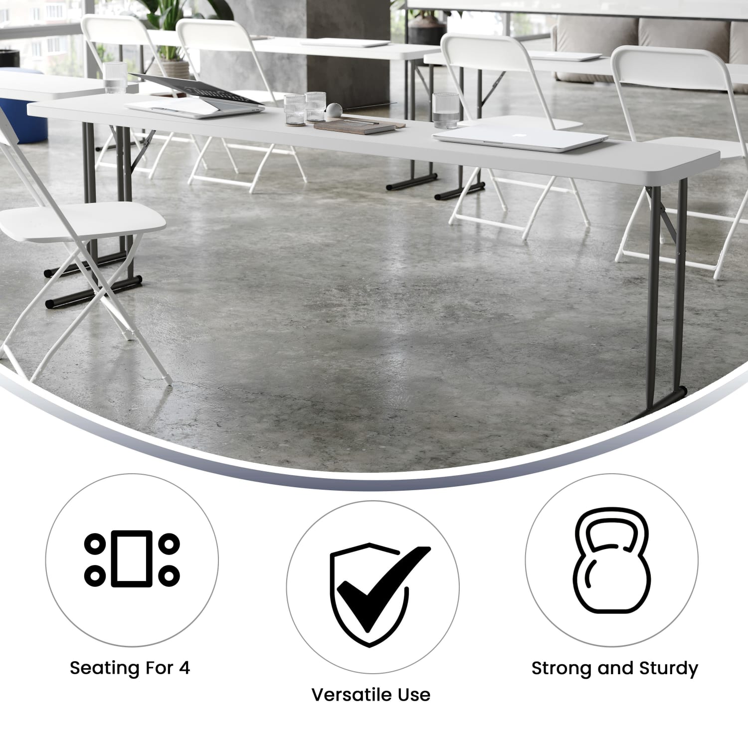 Flash Furniture Plastic Folding Training Table, 29inH x 18inW x 96inD, Granite White - Image 5