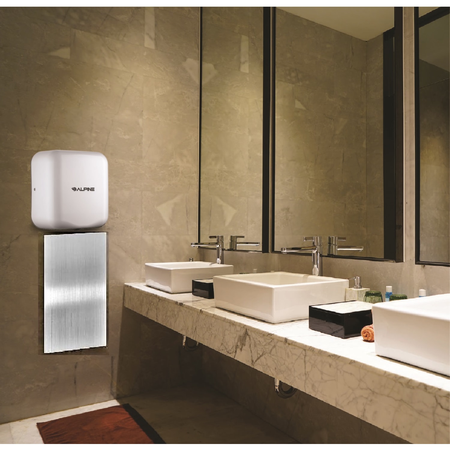 Alpine Industries Hemlock 220-Volt Commercial Automatic High-Speed Electric Hand Dryer With Wall Guard, White - Image 4