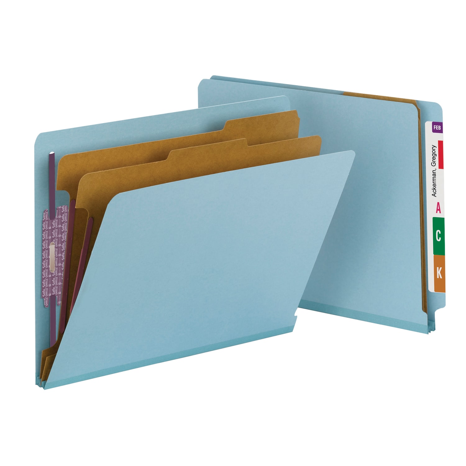 Smead End-Tab Classification Folders, 8 1/2in x 11in, 2 Divider, 2 Partition, Blue, Pack Of 10 - Image 3