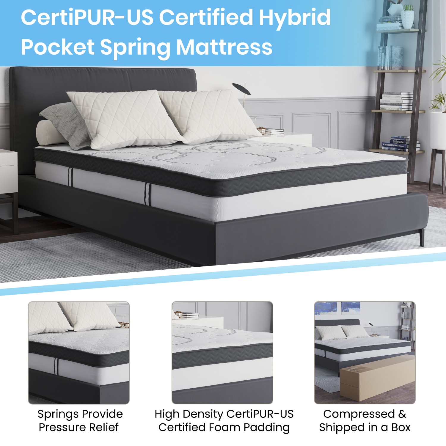 Flash Furniture Tribeca Tufted Upholstered Platform Bed with 10in , Full, 40inHx56-1/4inWx81inL, Black - HGBM1022 - Image 5