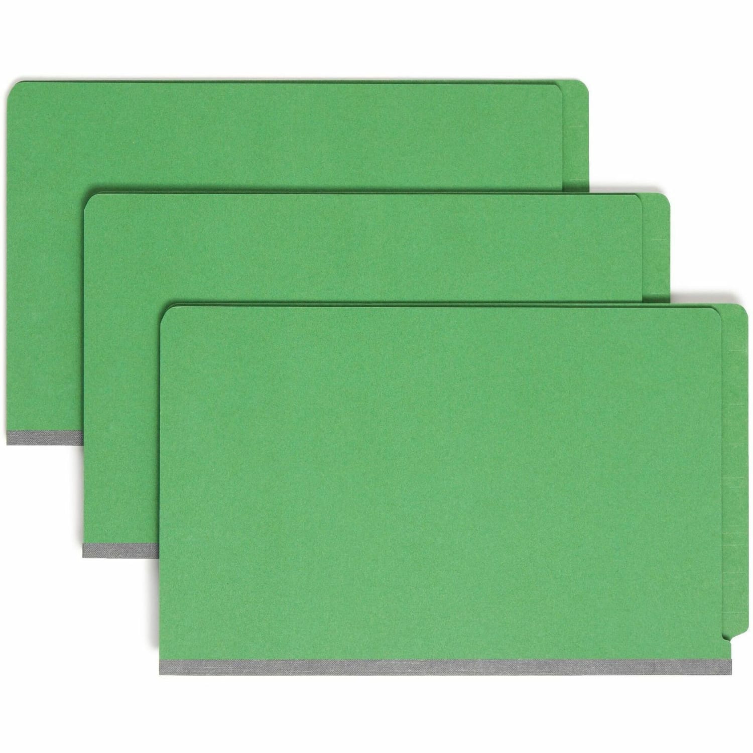 Smead End-Tab Classification Folders, 8 1/2in x 14in, 2 Divider, 2 Partition, 50% Recycled, Green, Pack Of 10 - Image 3