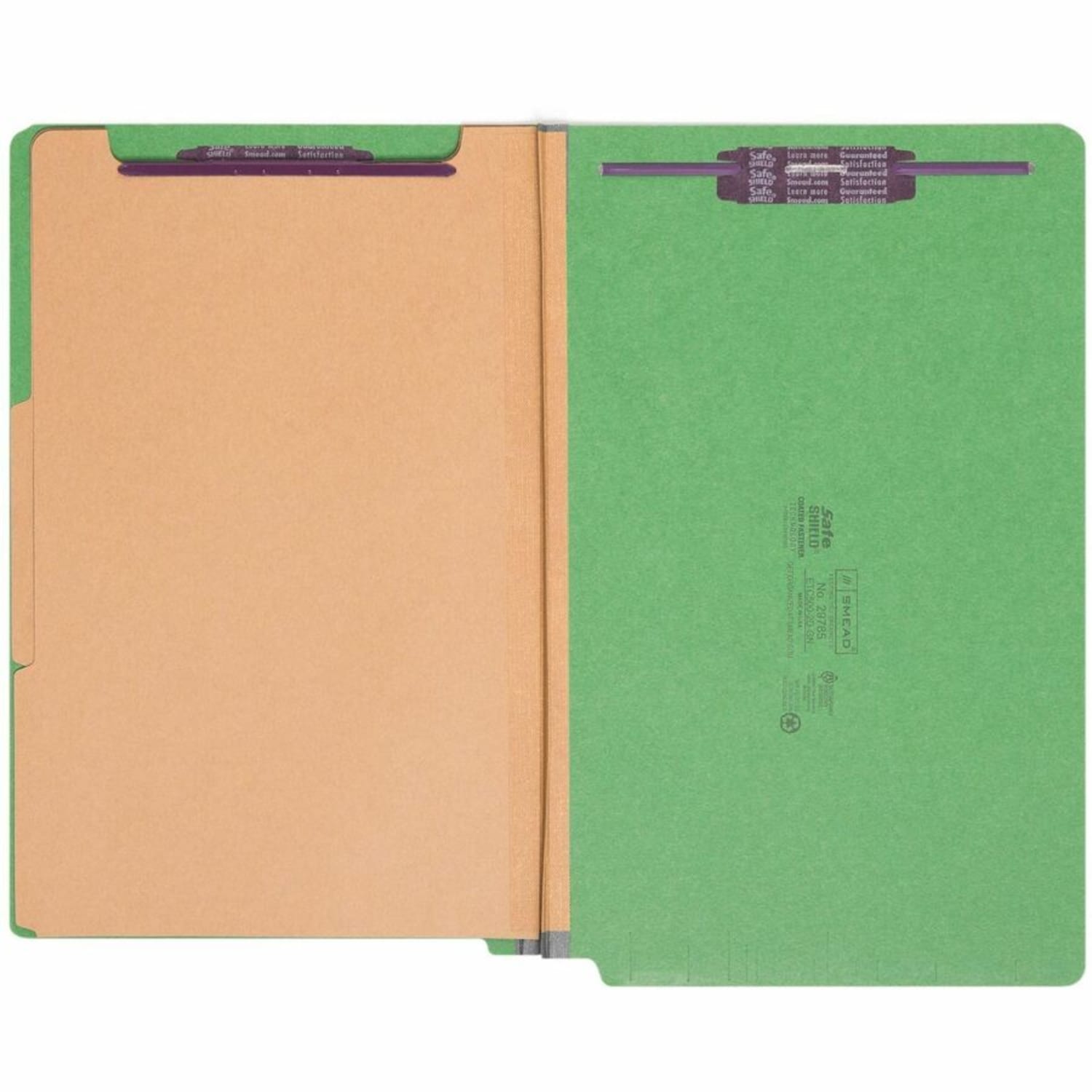 Smead End-Tab Classification Folders, 8 1/2in x 14in, 2 Divider, 2 Partition, 50% Recycled, Green, Pack Of 10 - Image 4