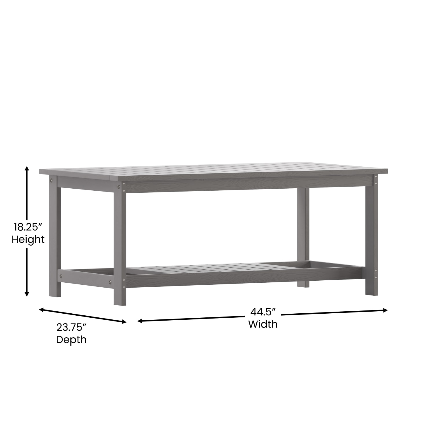 Flash Furniture Charlestown All-Weather Poly Resin Wood 2-Tiered Coffee Conversation Table, 18-1/4inH x 44-1/2inW x 23-3/4inD, Gray - JJT14022GY - Image 6