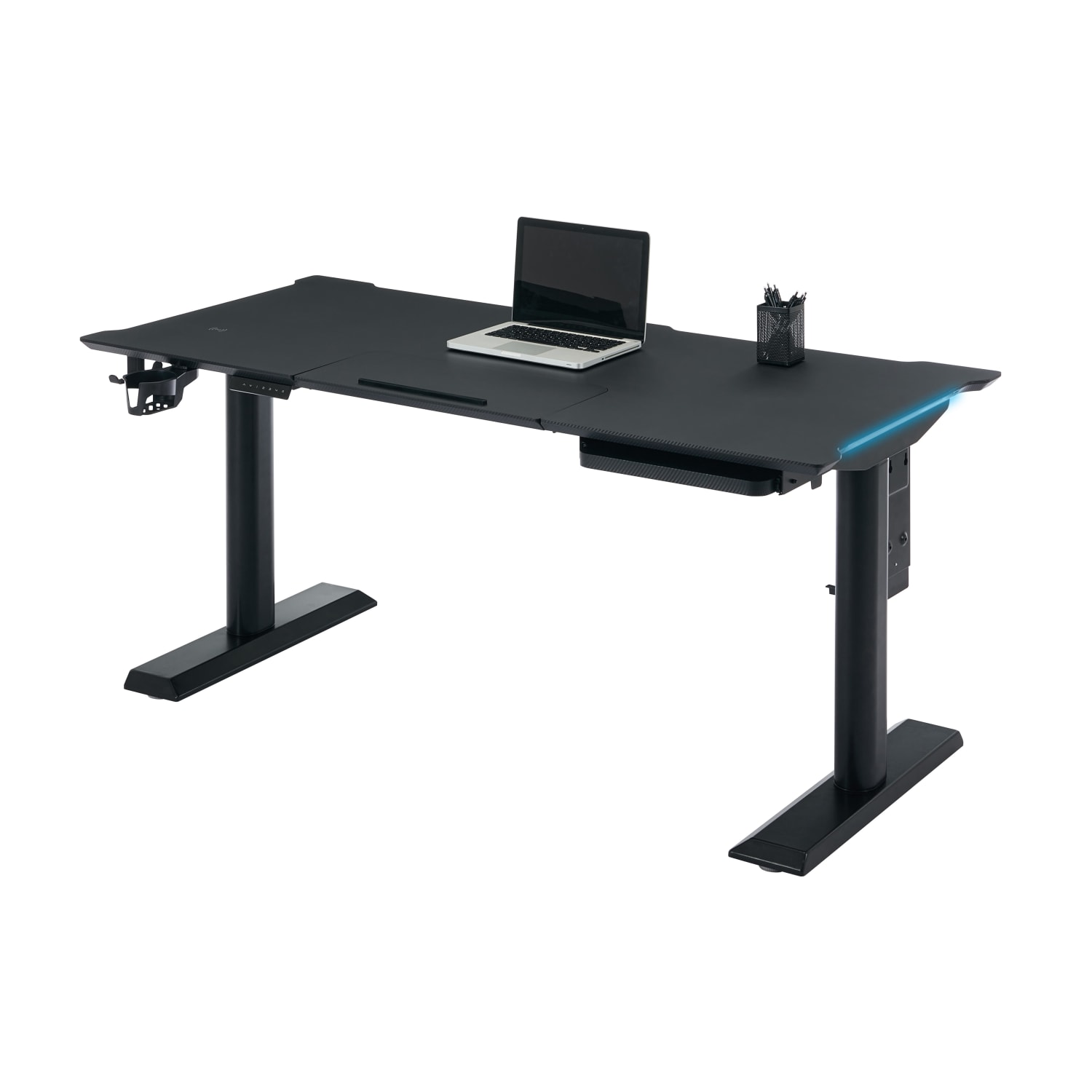 RS Gaming Chronos 66inW Height-Adjustable Gaming Desk with Integrated Power and Charging, Black, BIFMA Compliant - Image 3