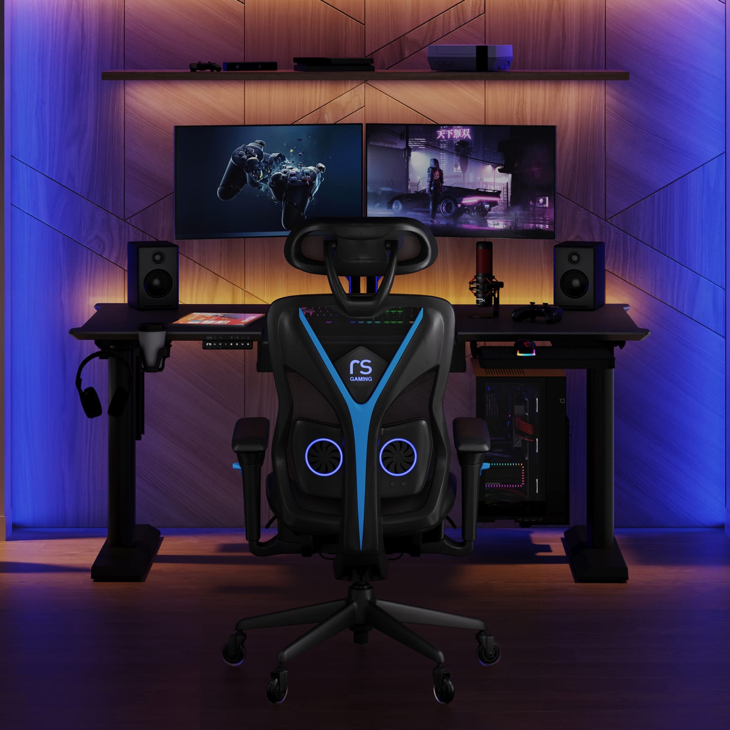RS Gaming Chronos 66inW Height-Adjustable Gaming Desk with Integrated Power and Charging, Black, BIFMA Compliant - Image 6