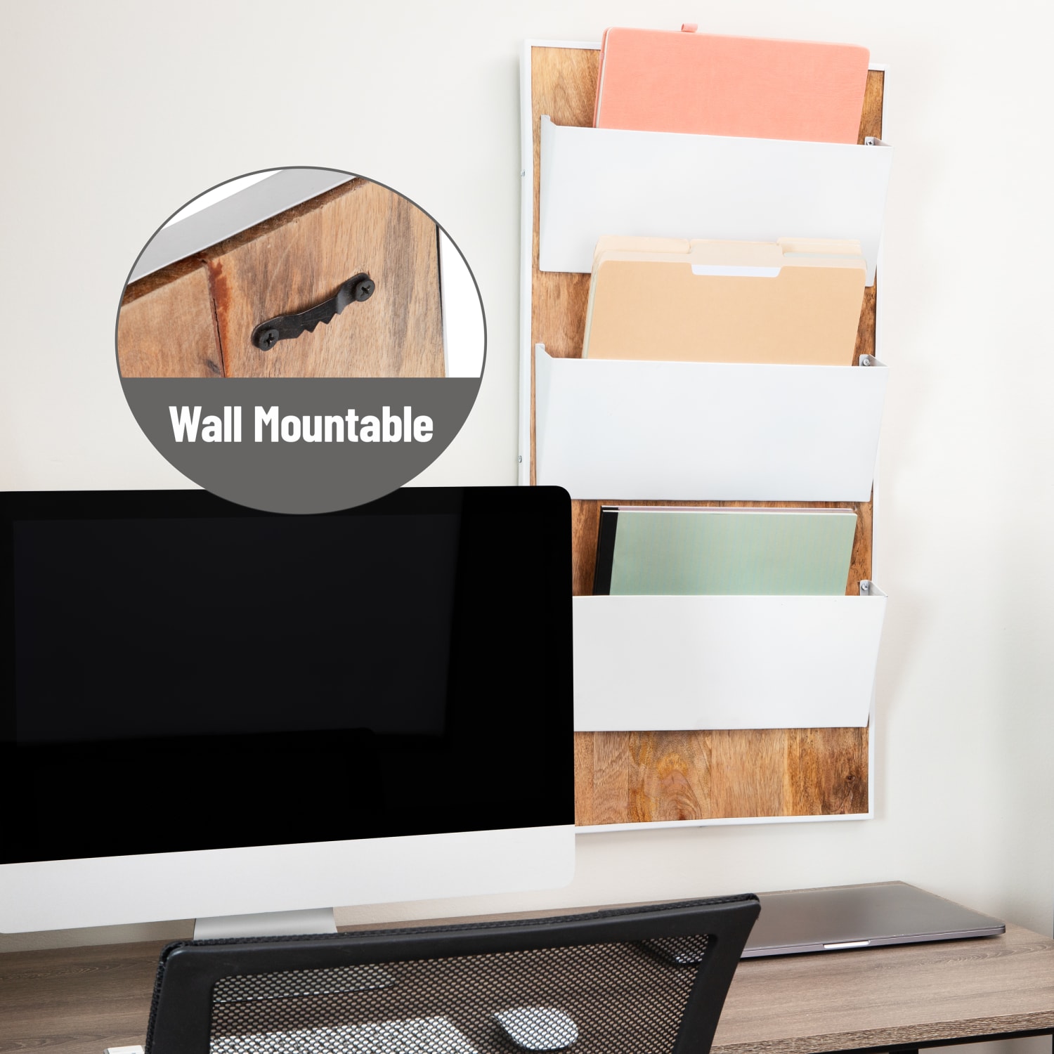 Mind Reader 3-Tier Wall-Mounted File Organizer, 32-1/4inH x 16inW x 3inD, White - Image 5