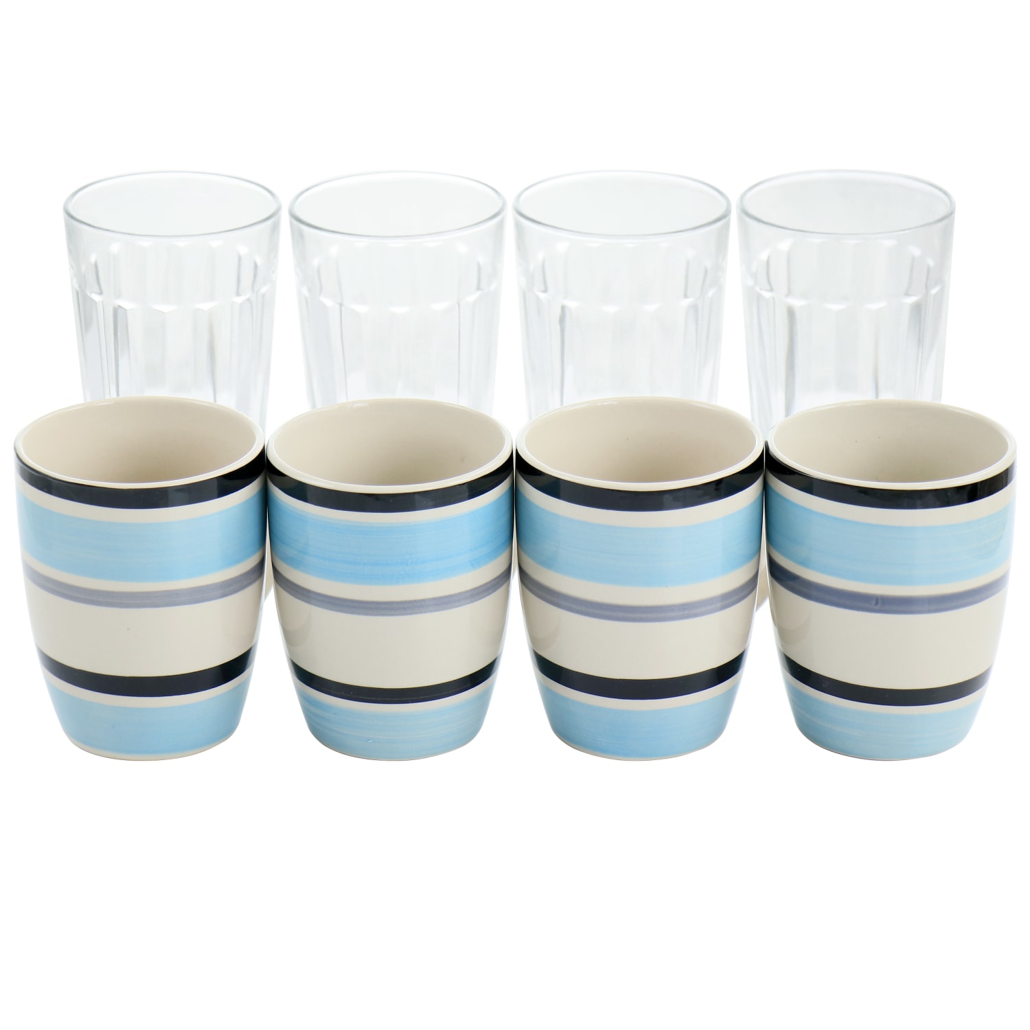 Gibson All U Need 32-Piece Ceramic Dinnerware Combo Set, Blue Stripes - Image 5