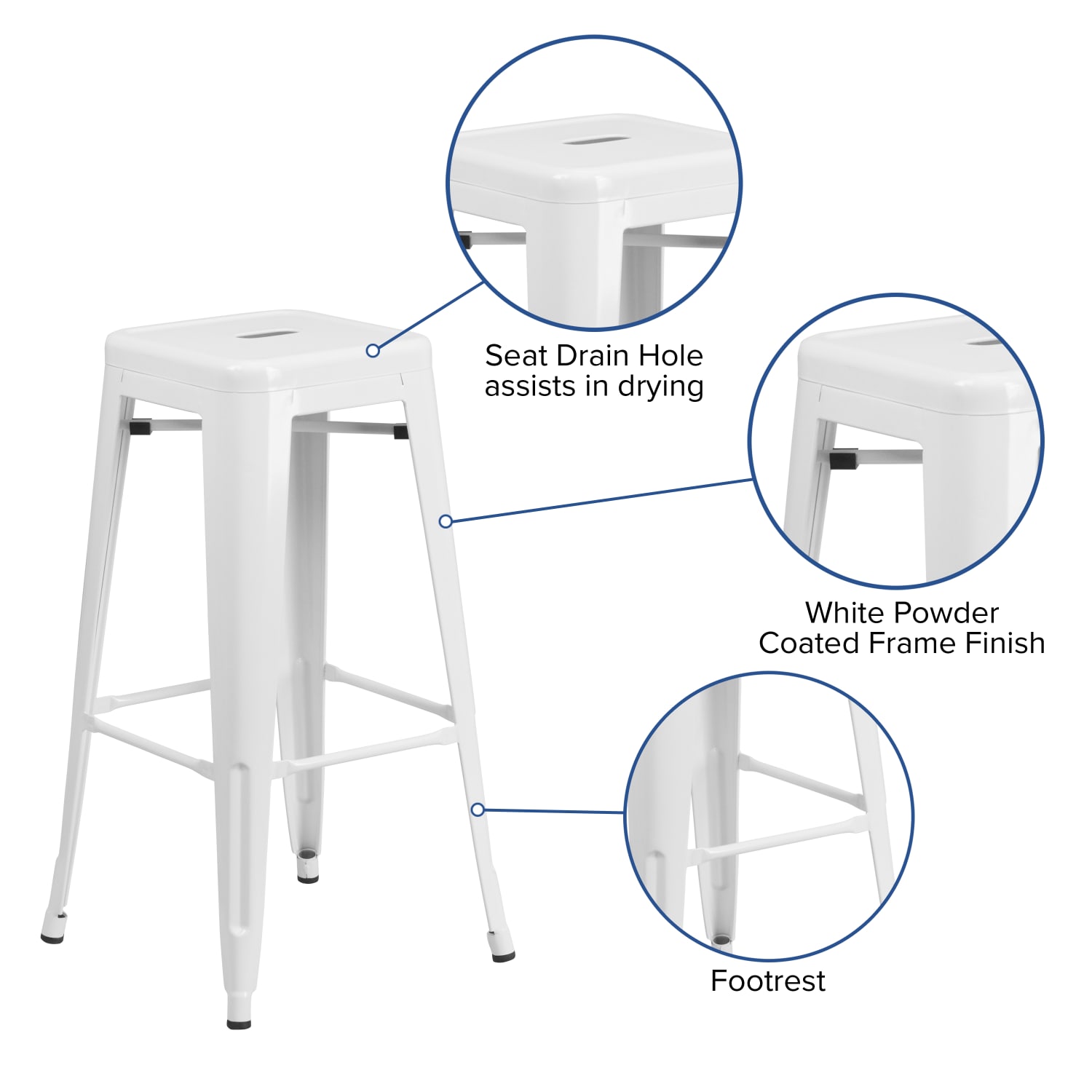 Flash Furniture Commercial Backless Bar Stool, White - Image 6