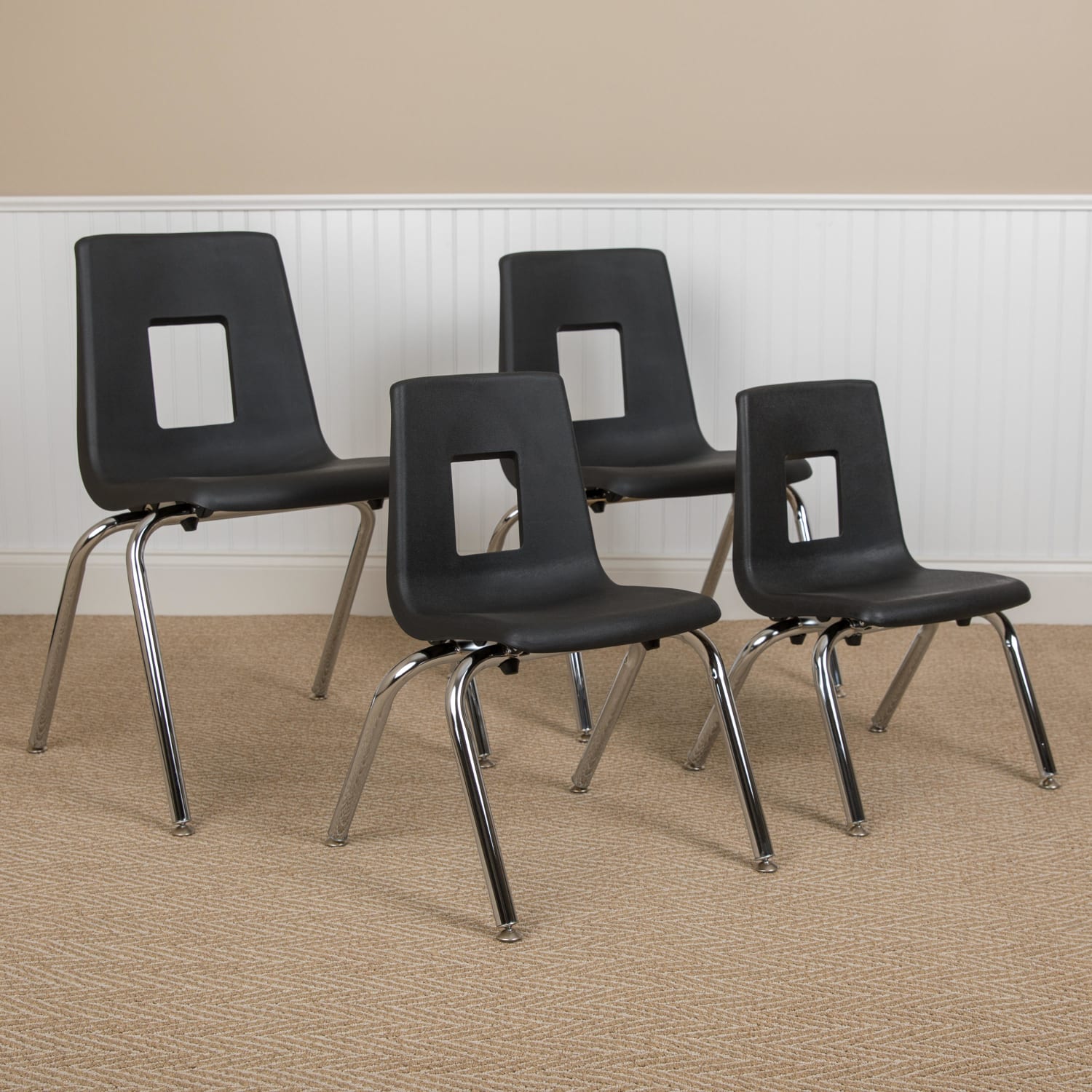 Flash Furniture Advantage Student Stacking School Chair, Black/Silver, ADVSSC12BLK