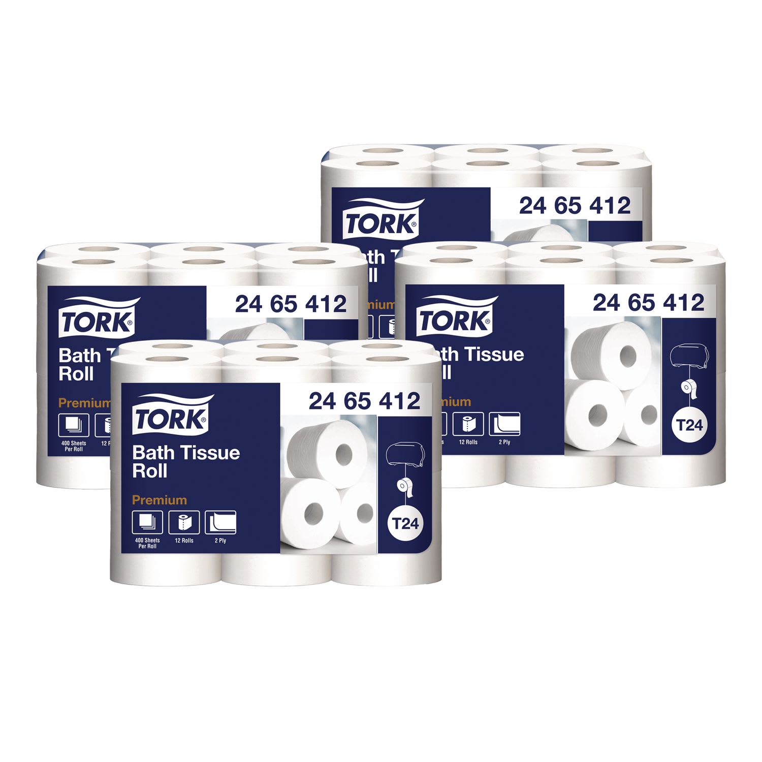 Tork Premium Poly-Pack Bath Tissue, Septic Safe, 2-Ply, White, 400 Sheets/Roll, 12 Rolls/Pack, 4 Packs/Carton