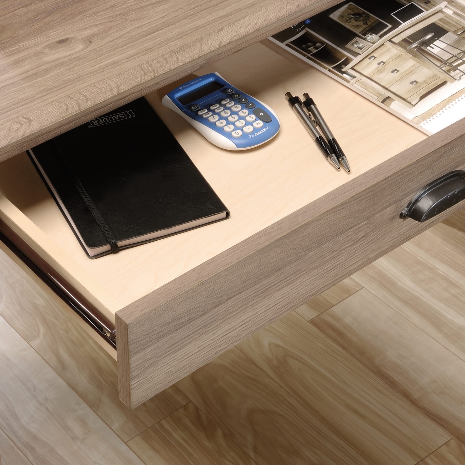 Sauder Barrister Lane 69inW L-Shaped Computer Desk, Salt Oak - Image 5