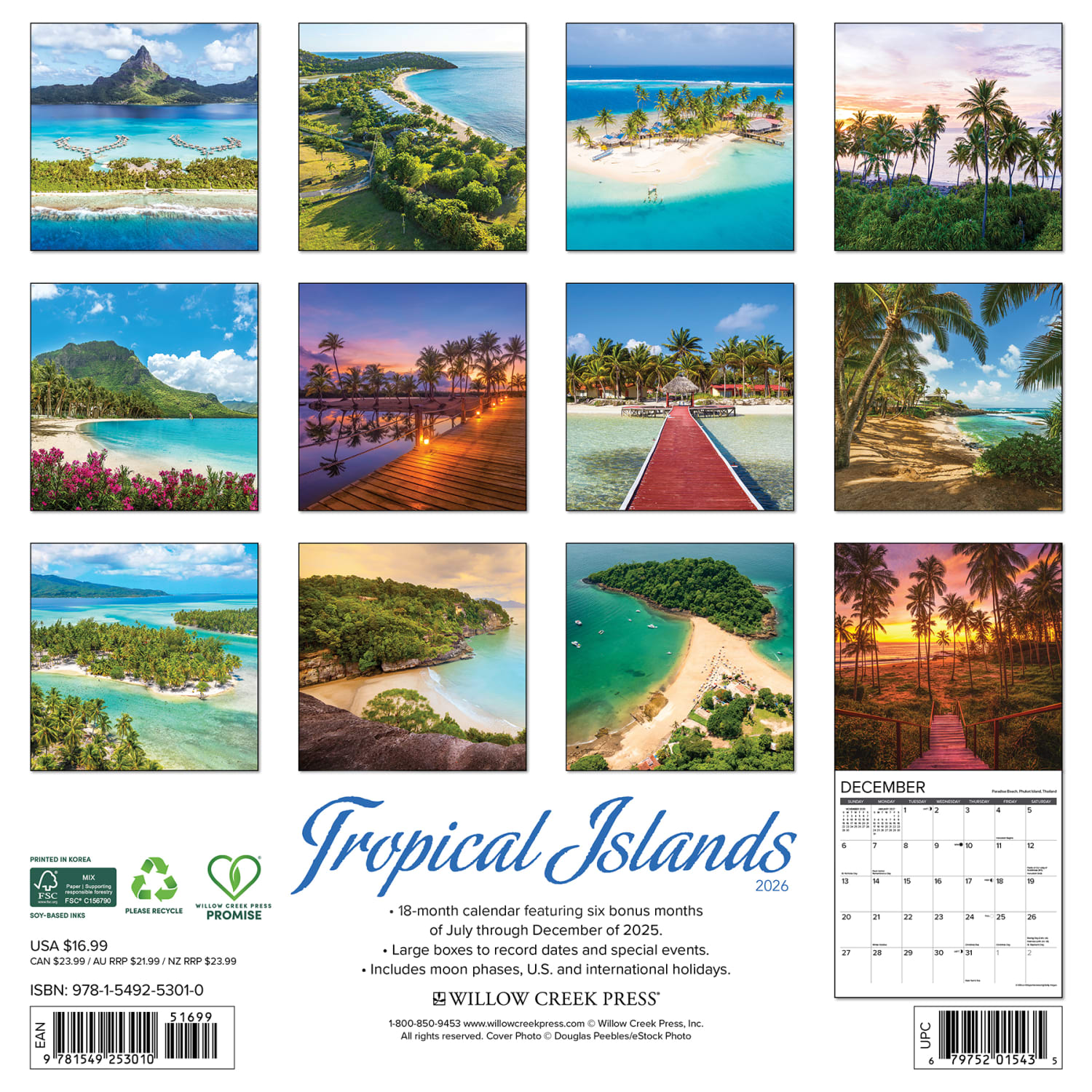 2026 Willow Creek Press Scenic Monthly Wall Calendar, 12in x 12in, Tropical Islands, January To December, 53010 - Image 6