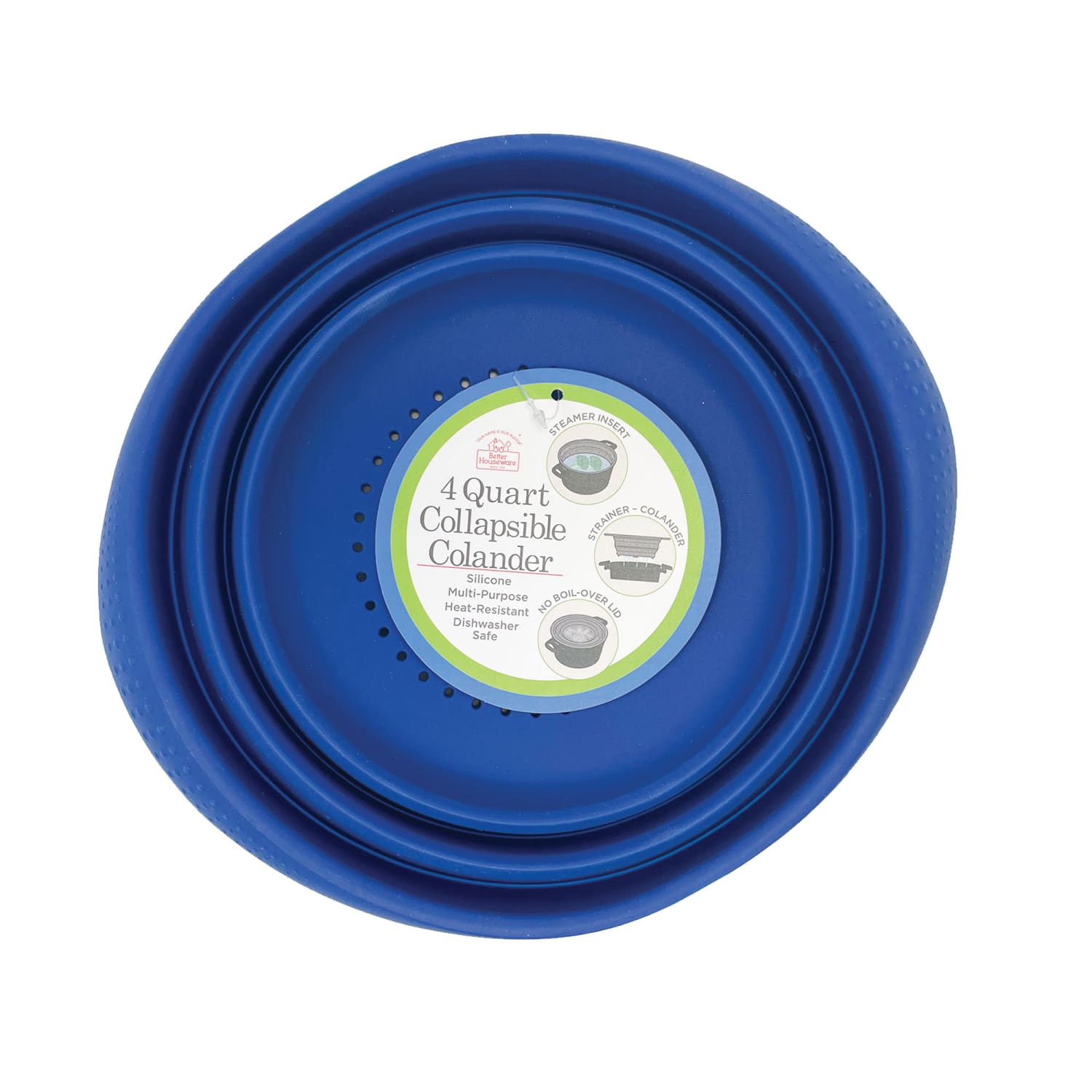 Better Houseware 4-Quart Collapsible Silicone Colander, Blue - Image 4